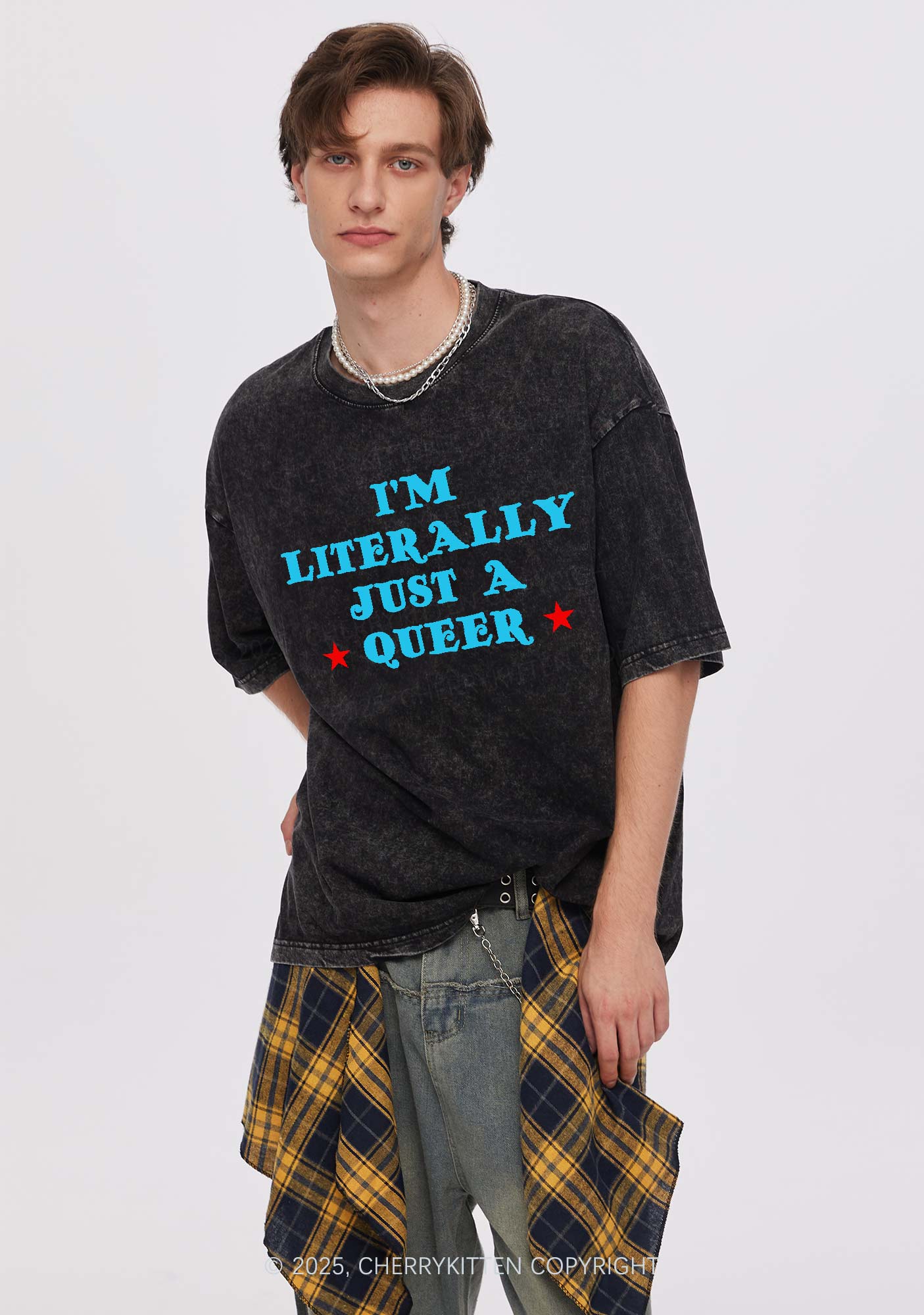 Just A Queer Pride Y2K Shirts Washed Tee Cherrykitten