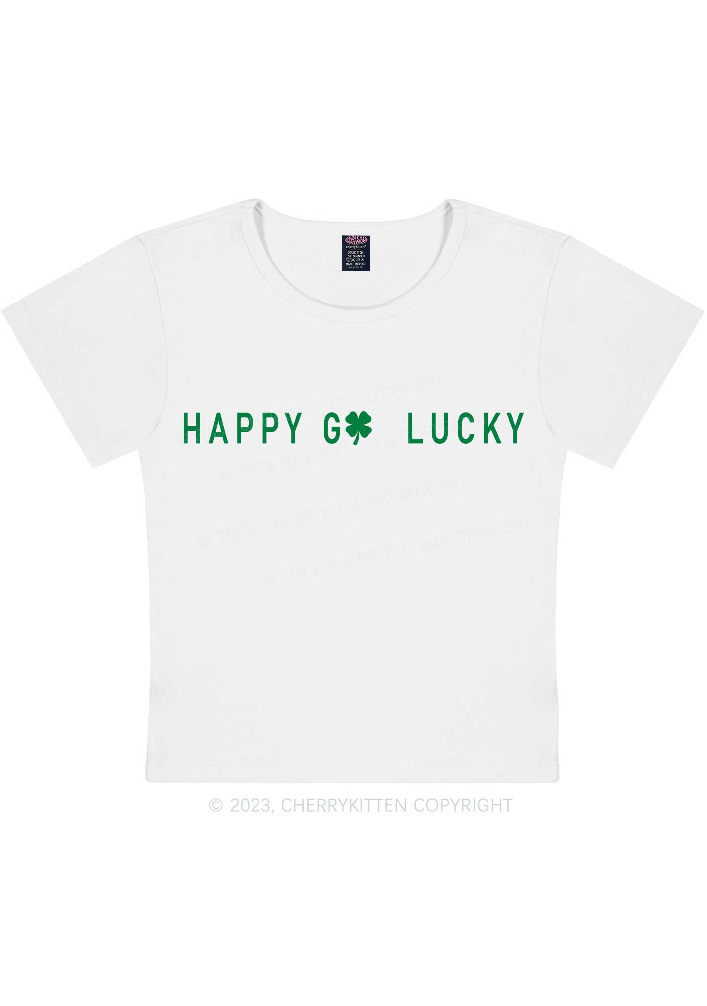 Happy Go Lucky St Patricks Y2K Baby Tee Cherrykitten
