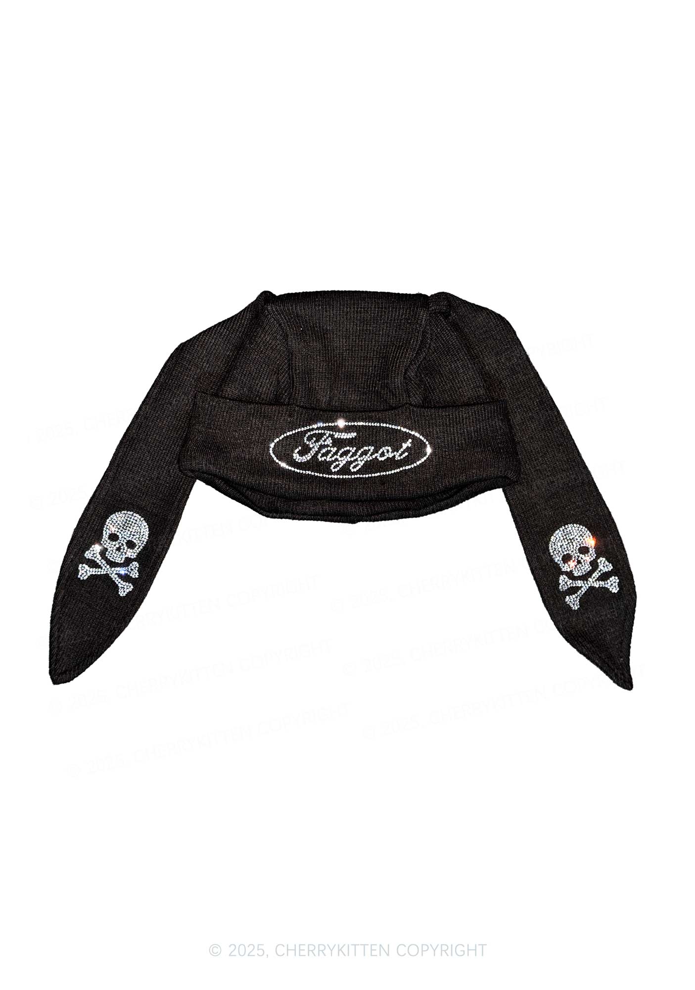 Rhinestone Faggot Pride Y2K Bunny Ear Knitted Hat Cherrykitten