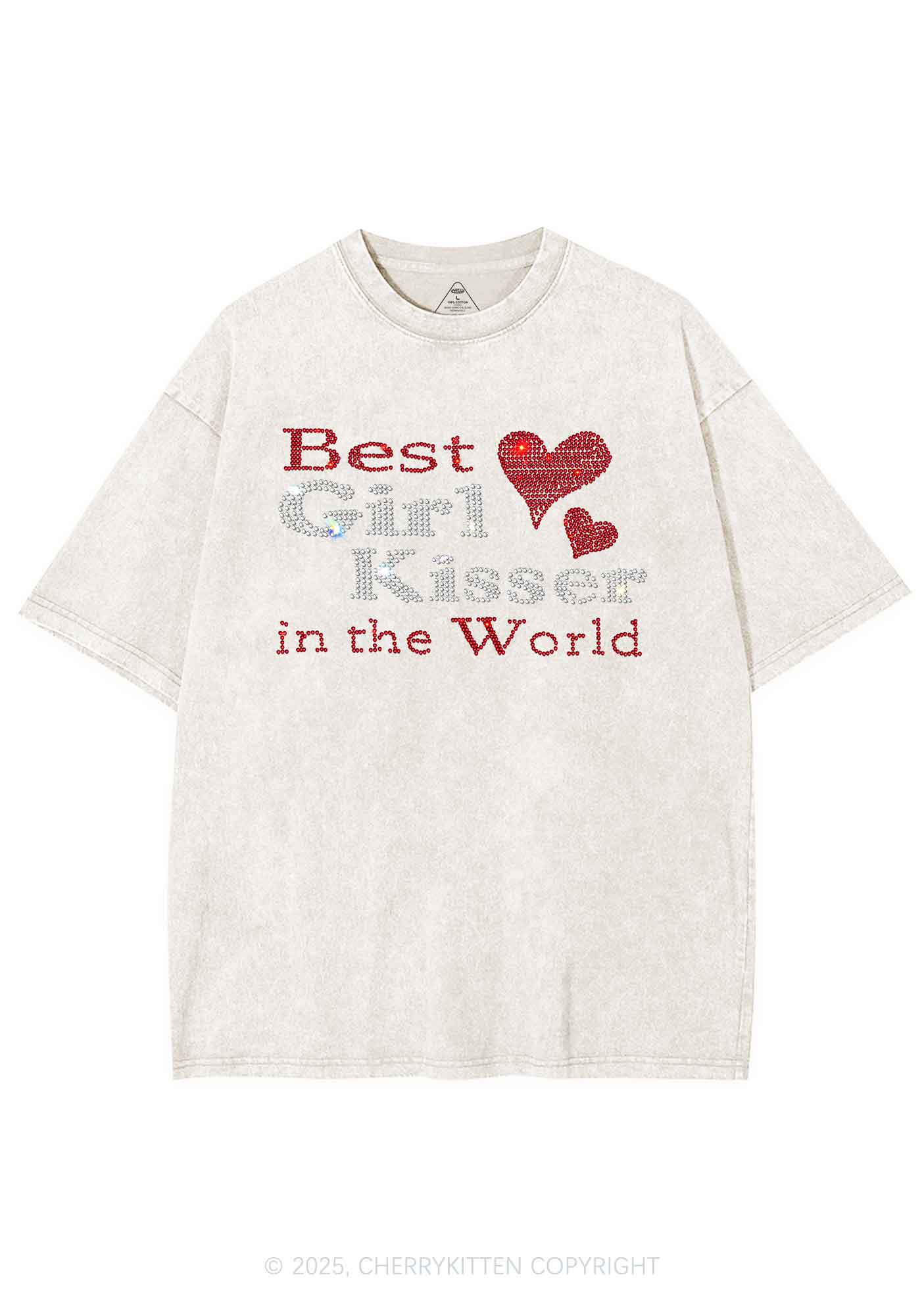 Rhinestone Best Girl Kisser Pride Y2K Shirts Washed Tee Cherrykitten