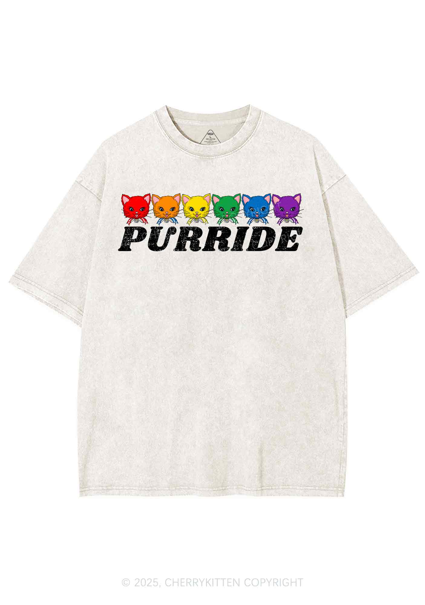 Purride Cat Pride Y2K Shirts Washed Tee Cherrykitten