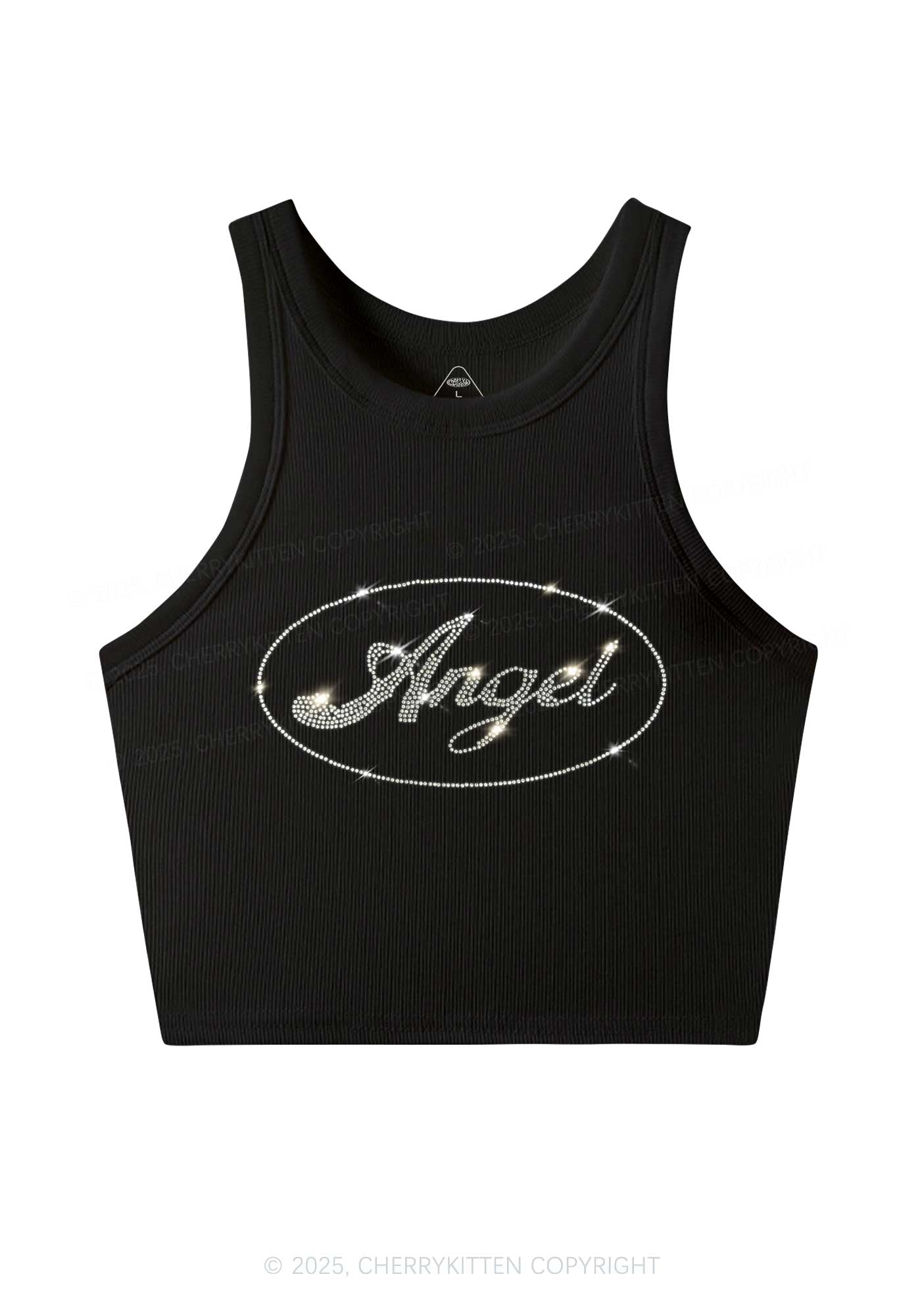 Rhinestone Angel Y2K Crop Tank Top Cherrykitten