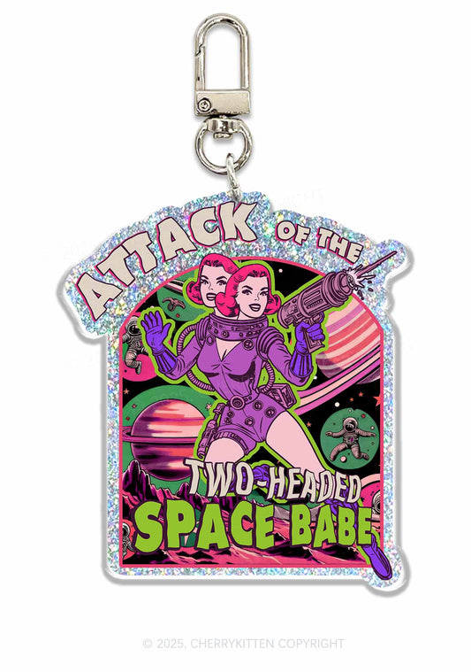 Halloween Two Headed Space Babe 1Pc Y2K Glitter Keychain Cherrykitten