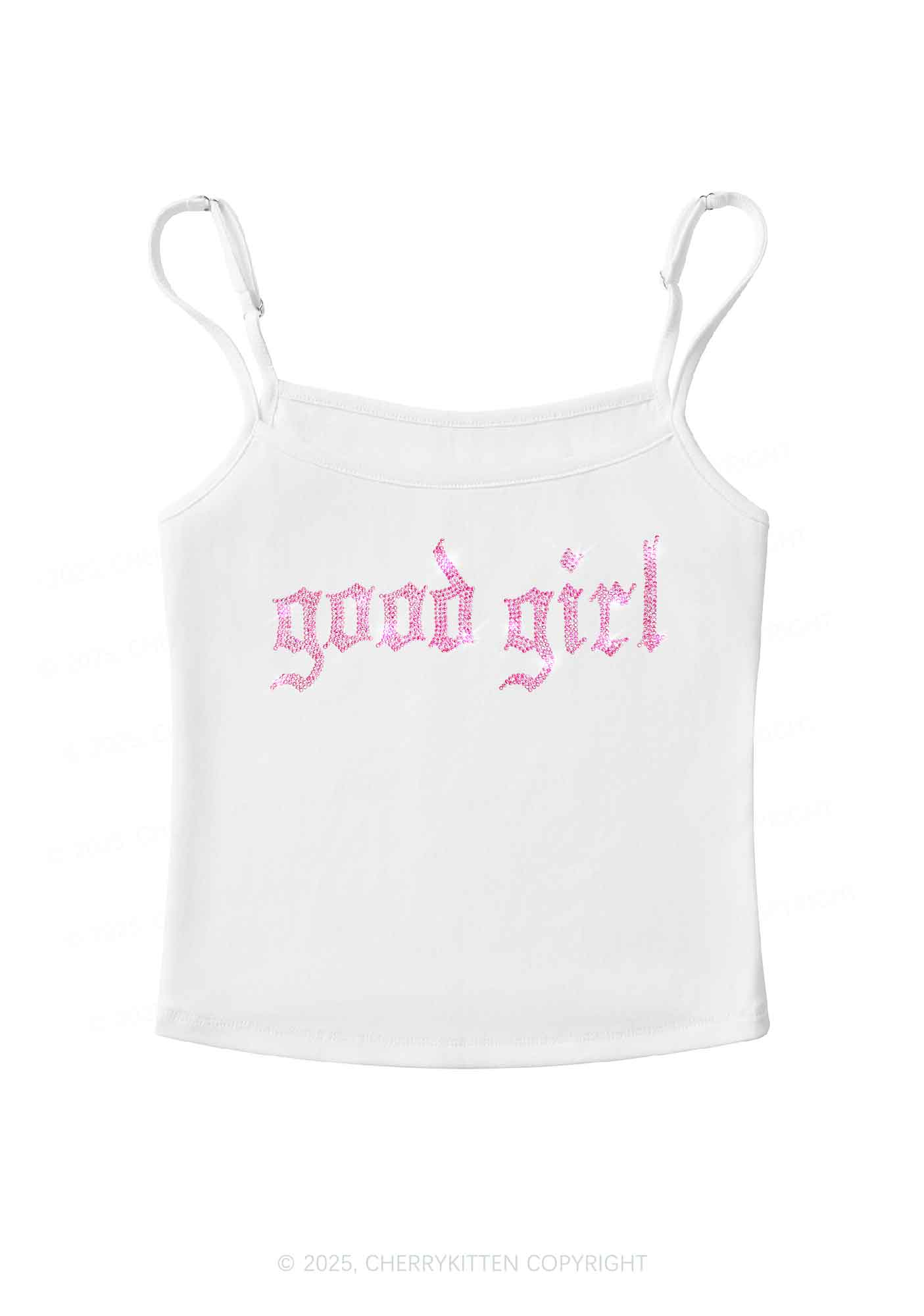 Rhinestone Good Girl Y2K Spaghetti Strap Cami Cherrykitten