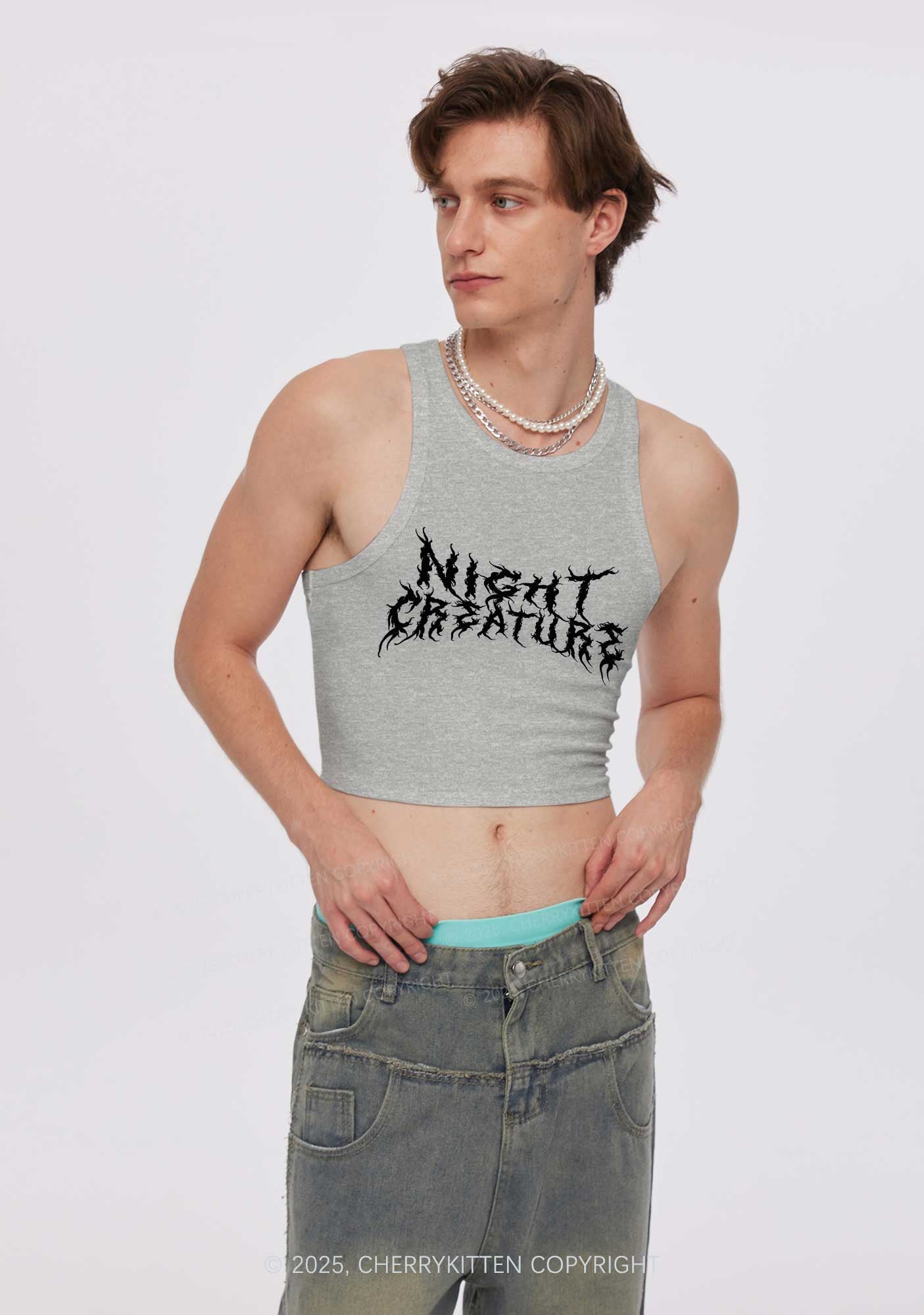 Night Creature Y2K Crop Tank Top Cherrykitten