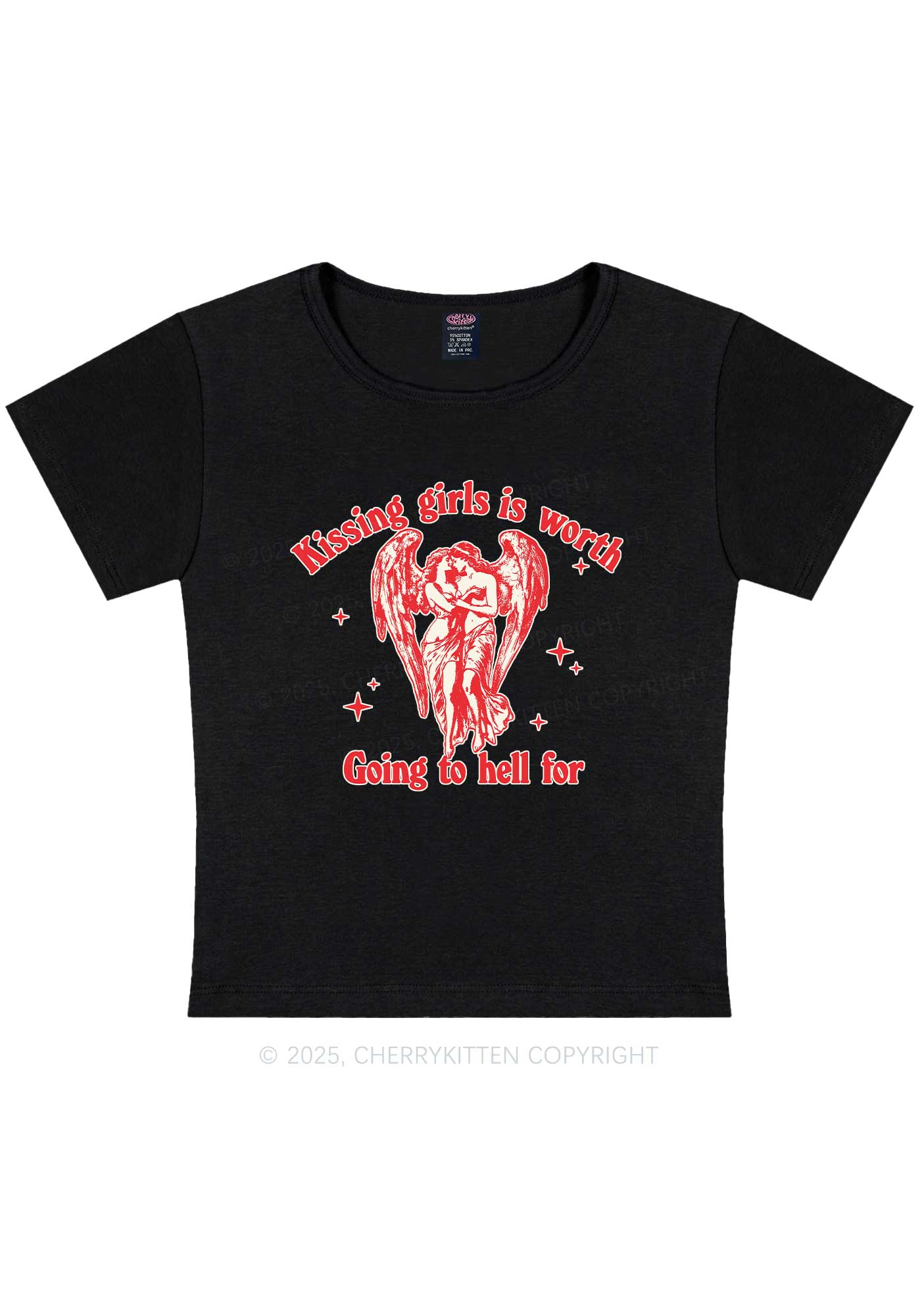 Kissing Girls To Hell Pride Y2K Baby Tee Cherrykitten