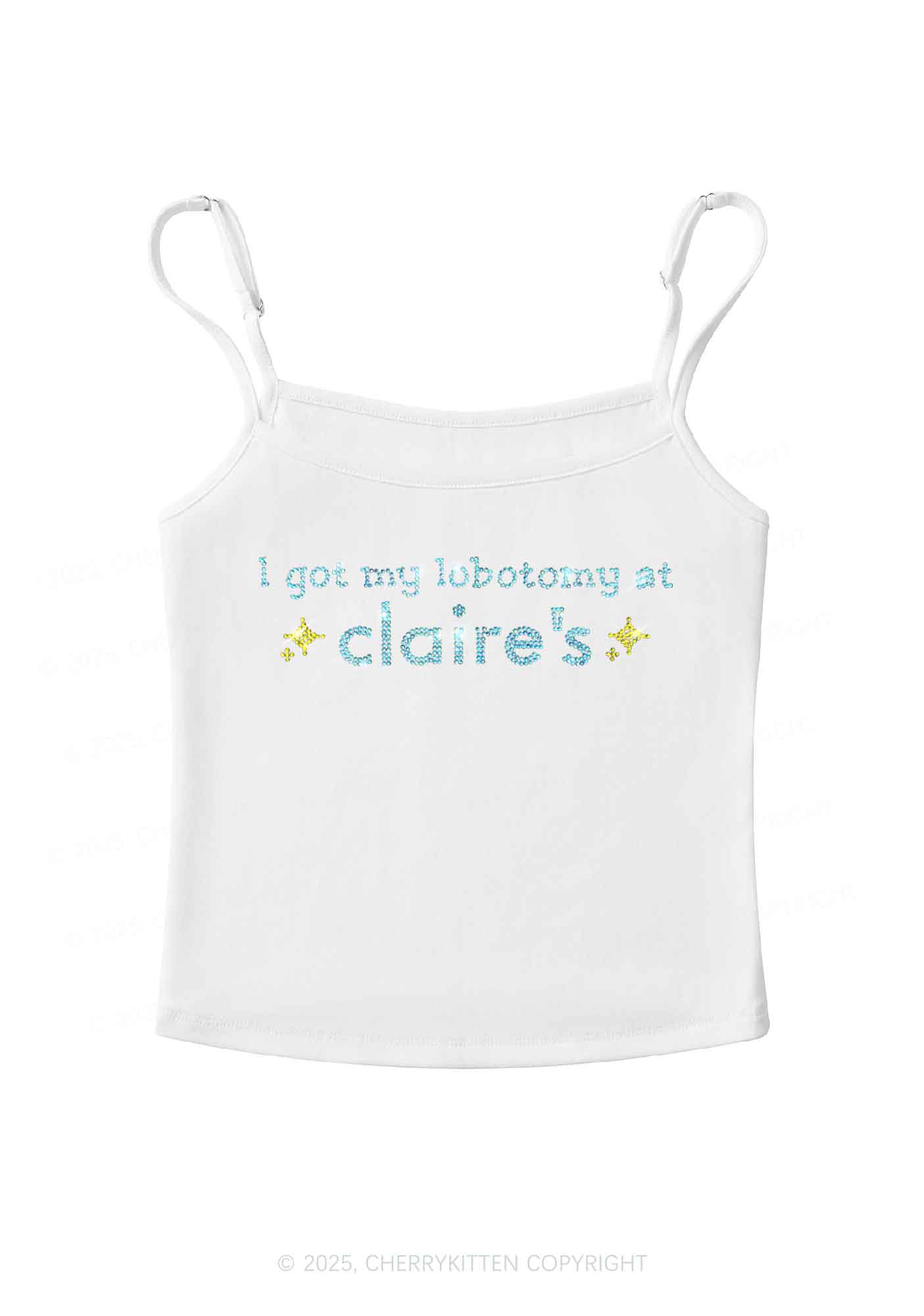 Rhinestone I Got My Lobotomy At Claires Y2K Spaghetti Strap Cami Cherrykitten