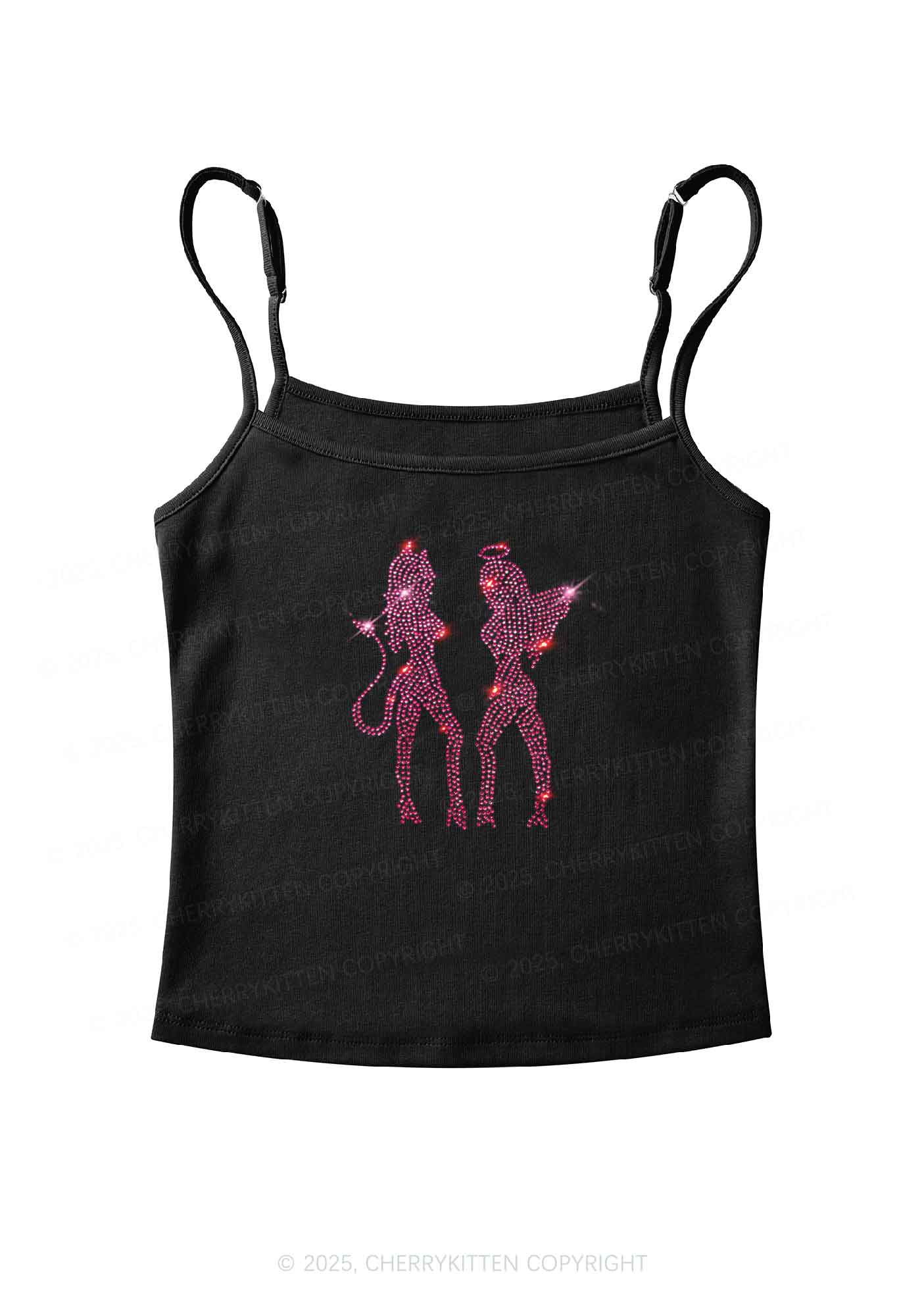 Rhinestone Dancing Girls Y2K Spaghetti Strap Cami Cherrykitten