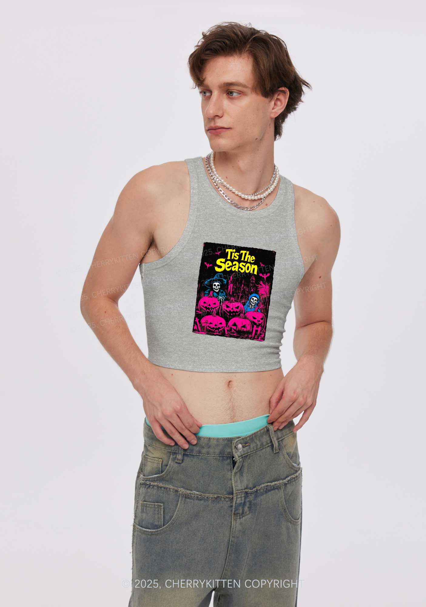 Halloween Tis The Season Skull Y2K Crop Tank Top Cherrykitten