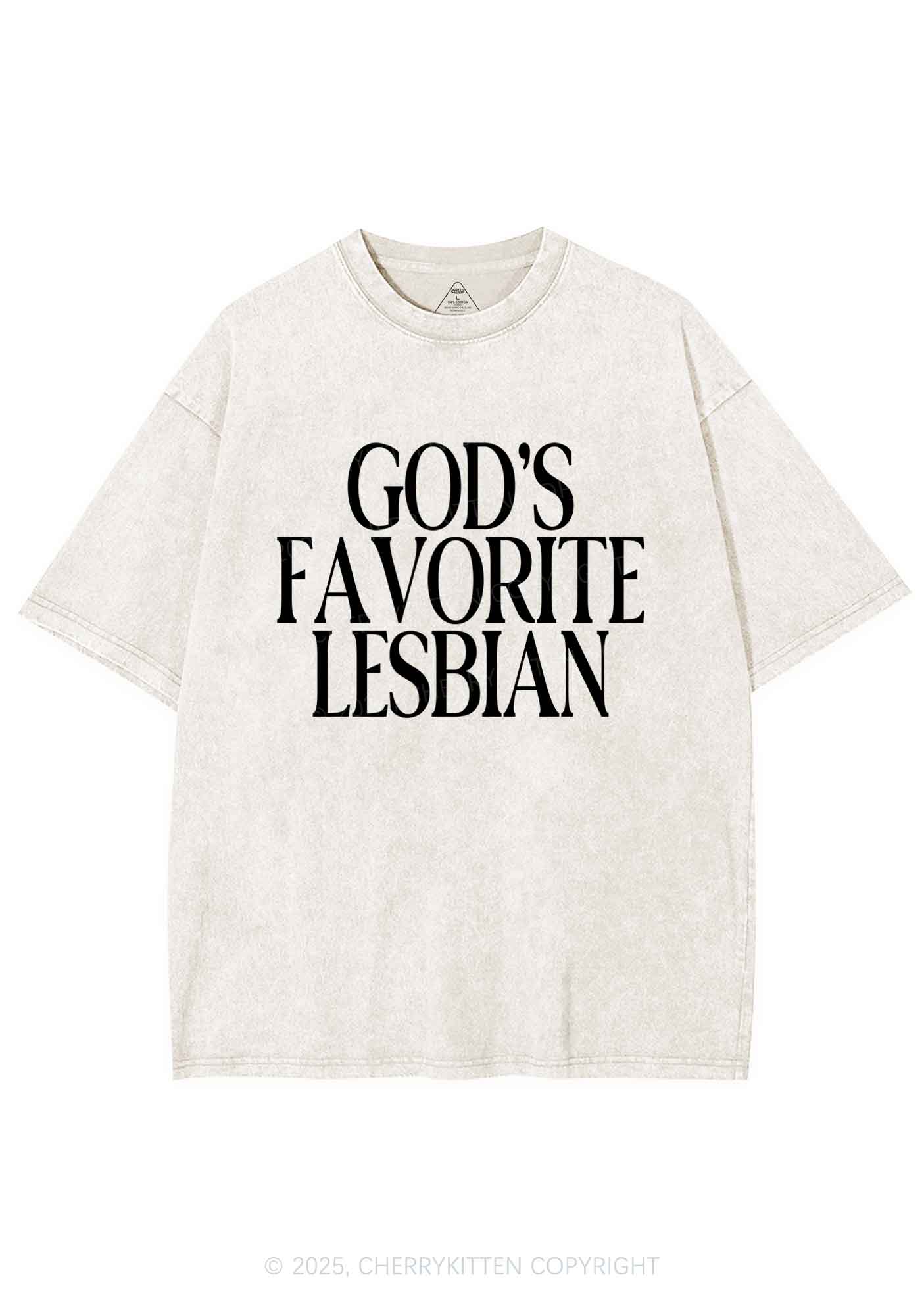 Gods Favorite Lesbian Pride Y2K Shirts Washed Tee Cherrykitten