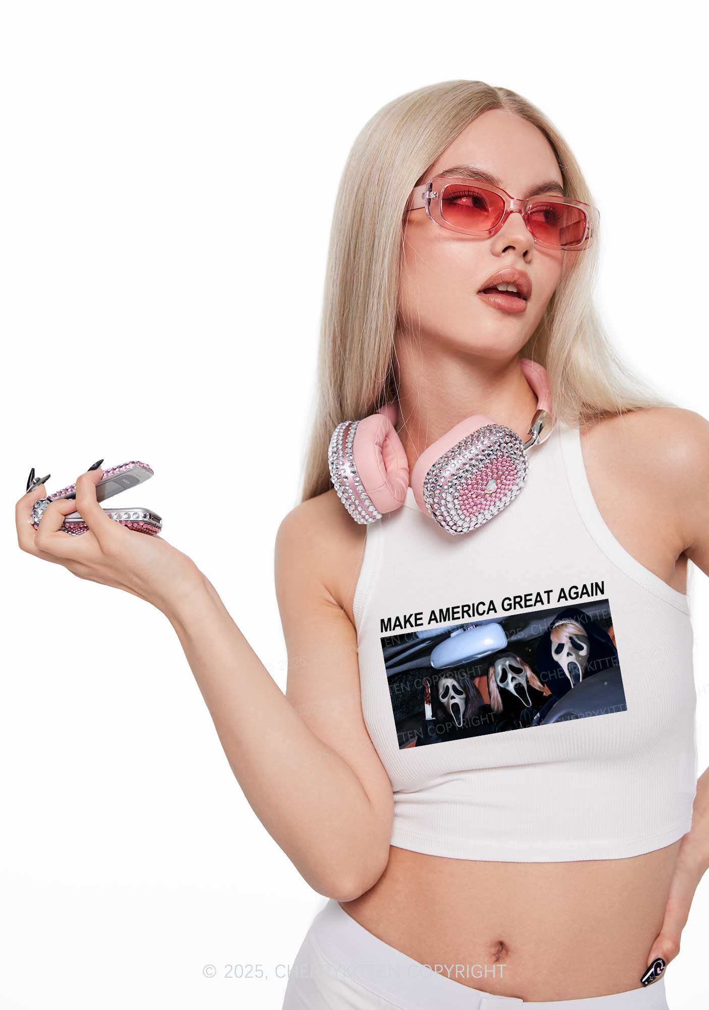 Halloween Ghost Make America Great Again Y2K Crop Tank Top Cherrykitten