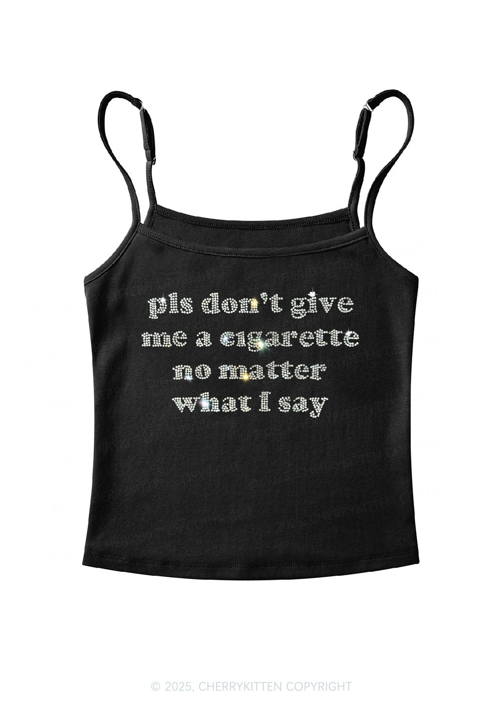Rhinestone Dont Give Me Cigarette Y2K Spaghetti Strap Cami Cherrykitten