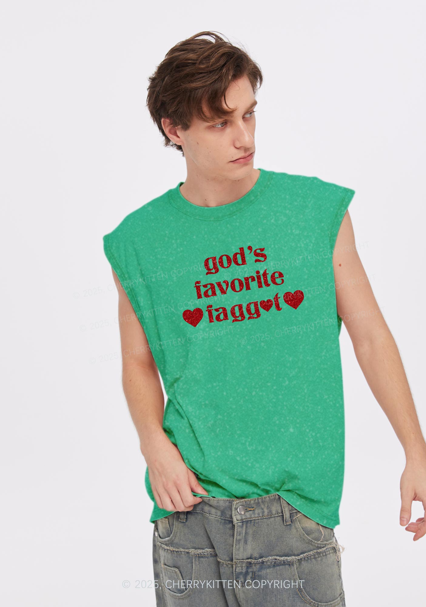 Glitter Gods Favorite Faggot Pride Y2K Washed Muscle Tank Cherrykitten