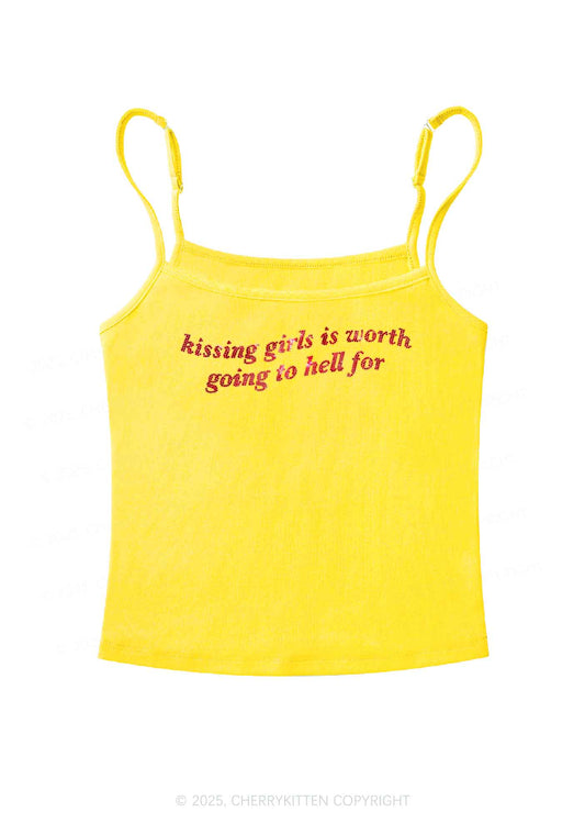 Rhinestone Kissing Girls is Worth Pride Y2K Spaghetti Strap Cami Cherrykitten