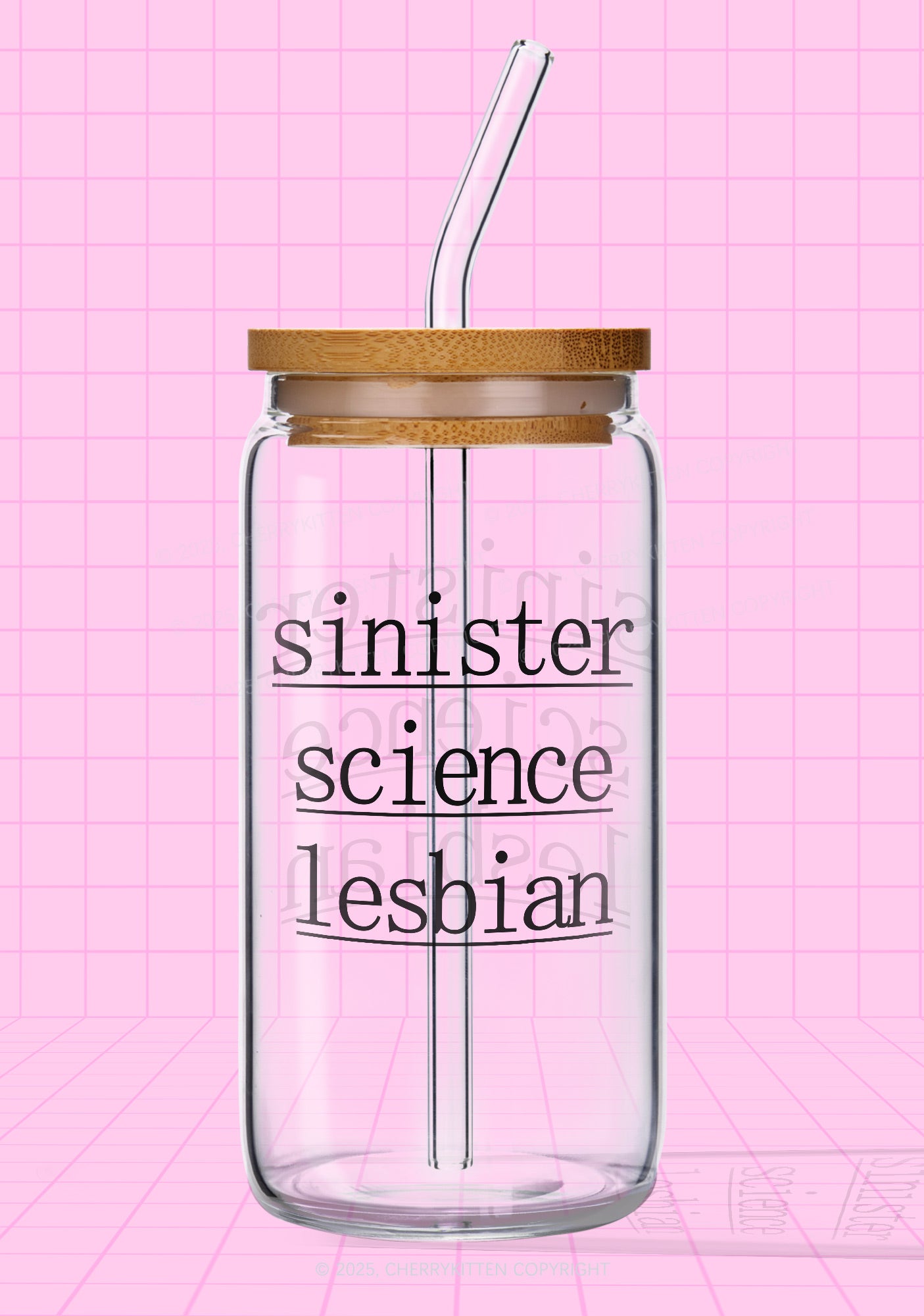 Sinister Science Lesbian Pride Y2K Printed Glass Cup Cherrykitten