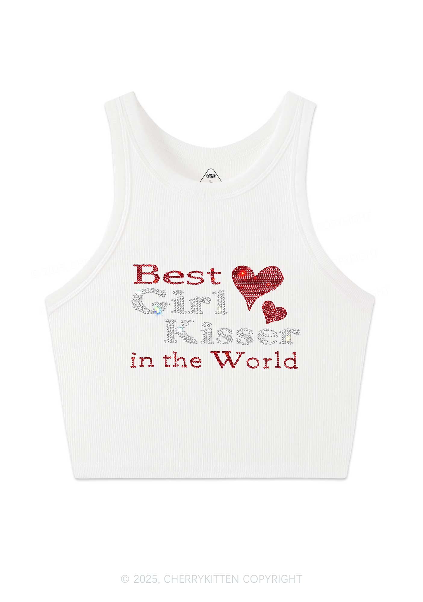 Rhinestone Best Girl Kisser Pride Y2K Crop Tank Top Cherrykitten