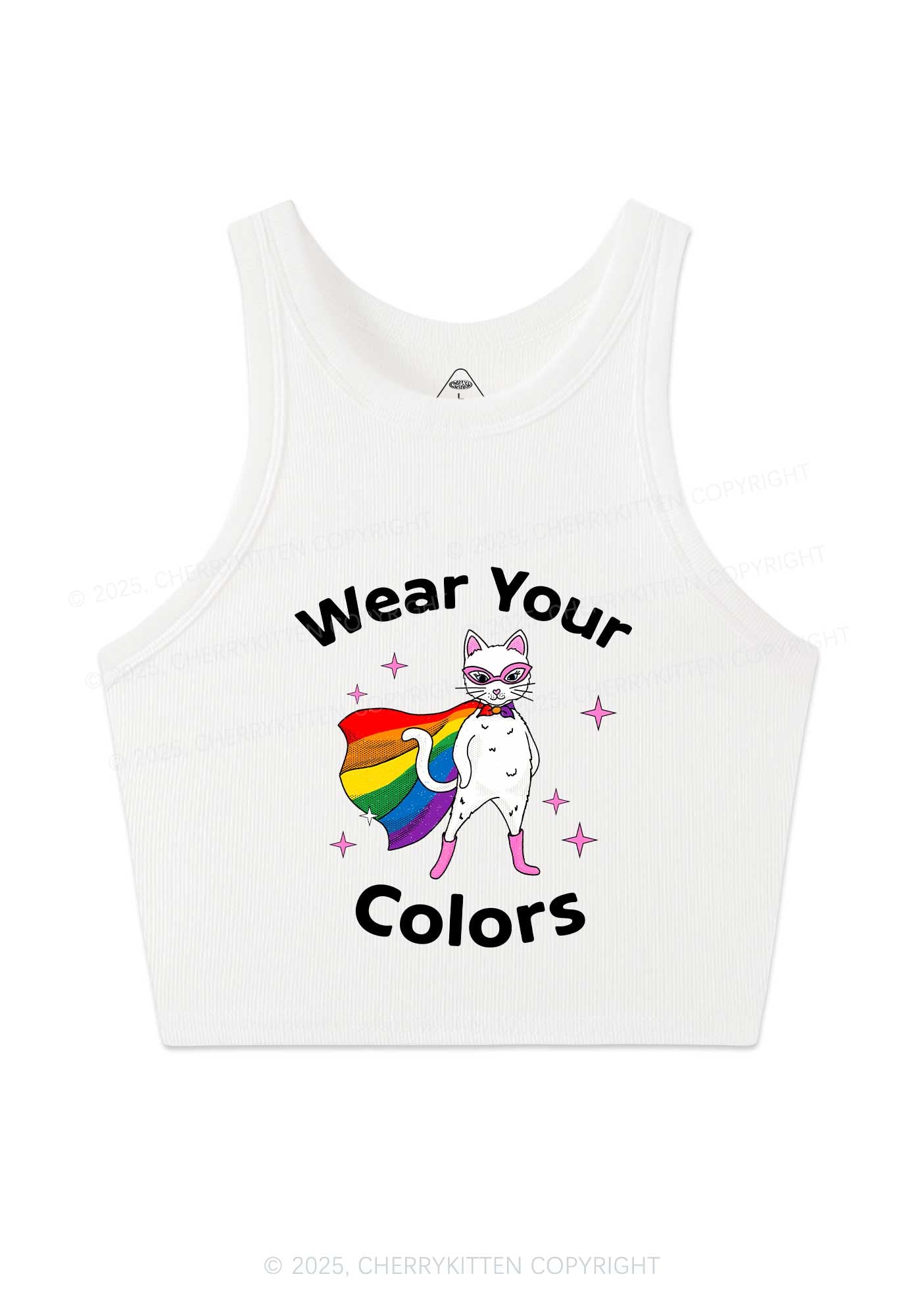 Pride Flag Cat Y2K Crop Tank Top Cherrykitten