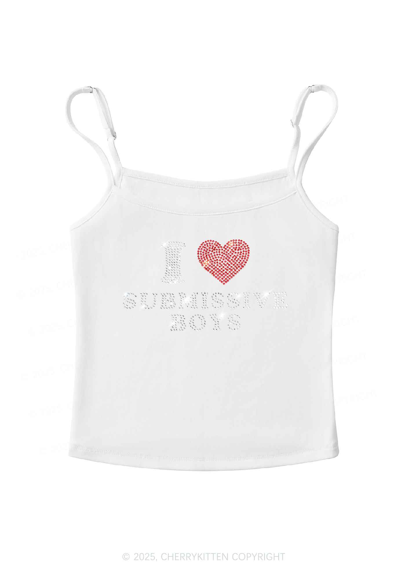 Rhinestone I Love S Boys Y2K Spaghetti Strap Cami Cherrykitten