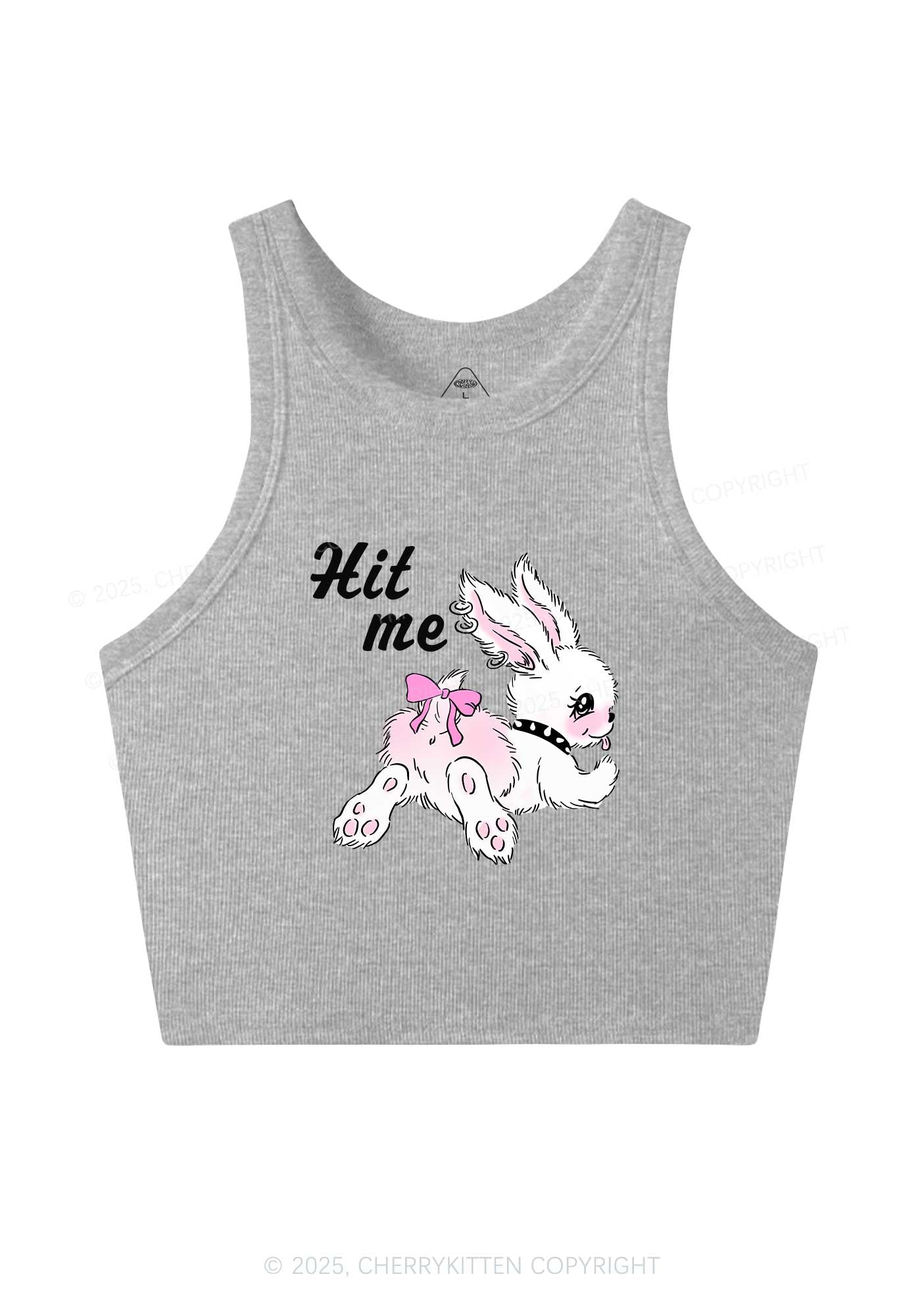 Hit Me White Bunny Y2K Crop Tank Top Cherrykitten