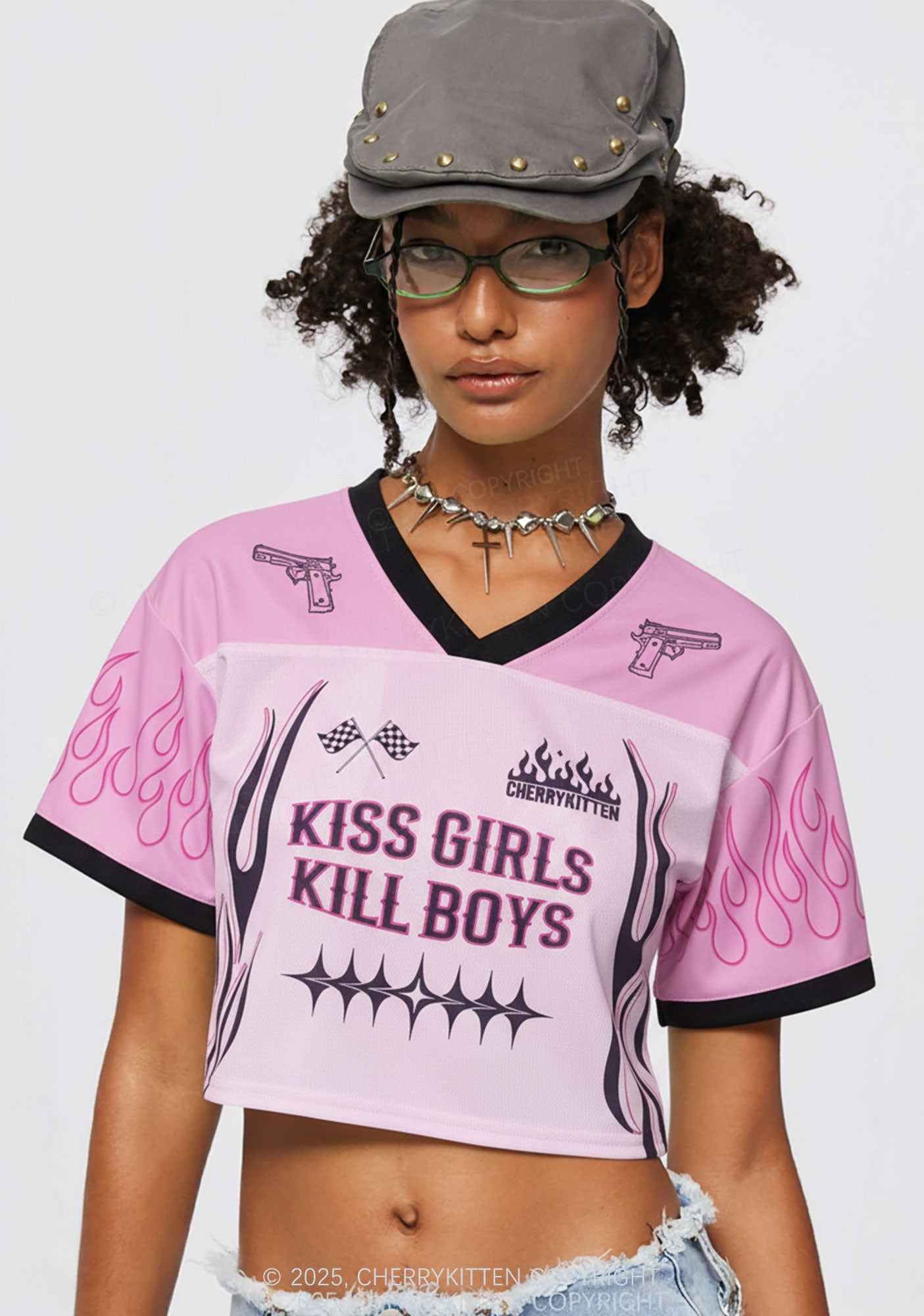 Custom Kiss Girls Kill Boys Pride Y2K Crop Sport Jersey Shirts Cherrykitten