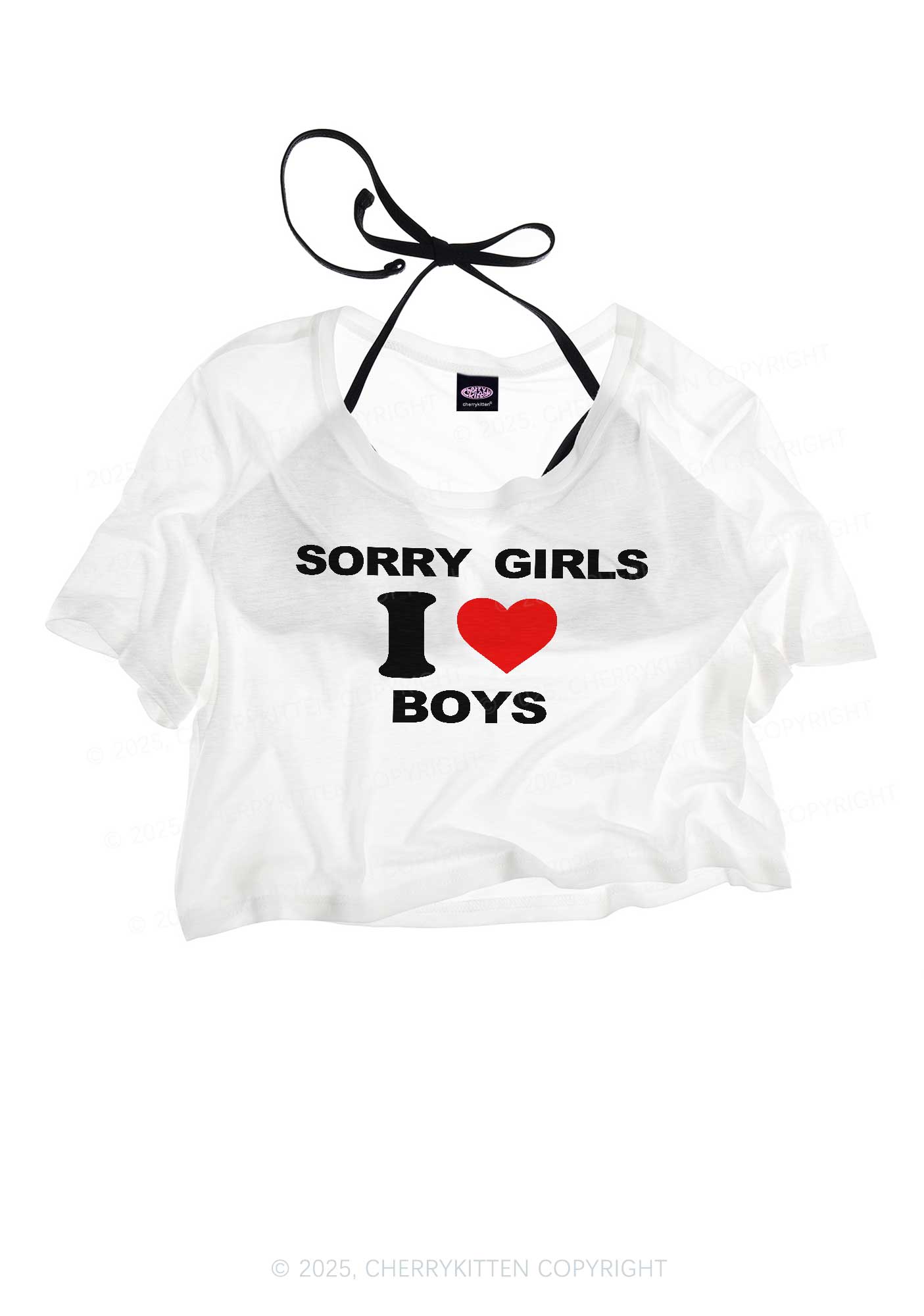 Sorry Girls I Love Boys Pride Y2K Sheer Crop Tee Cherrykitten