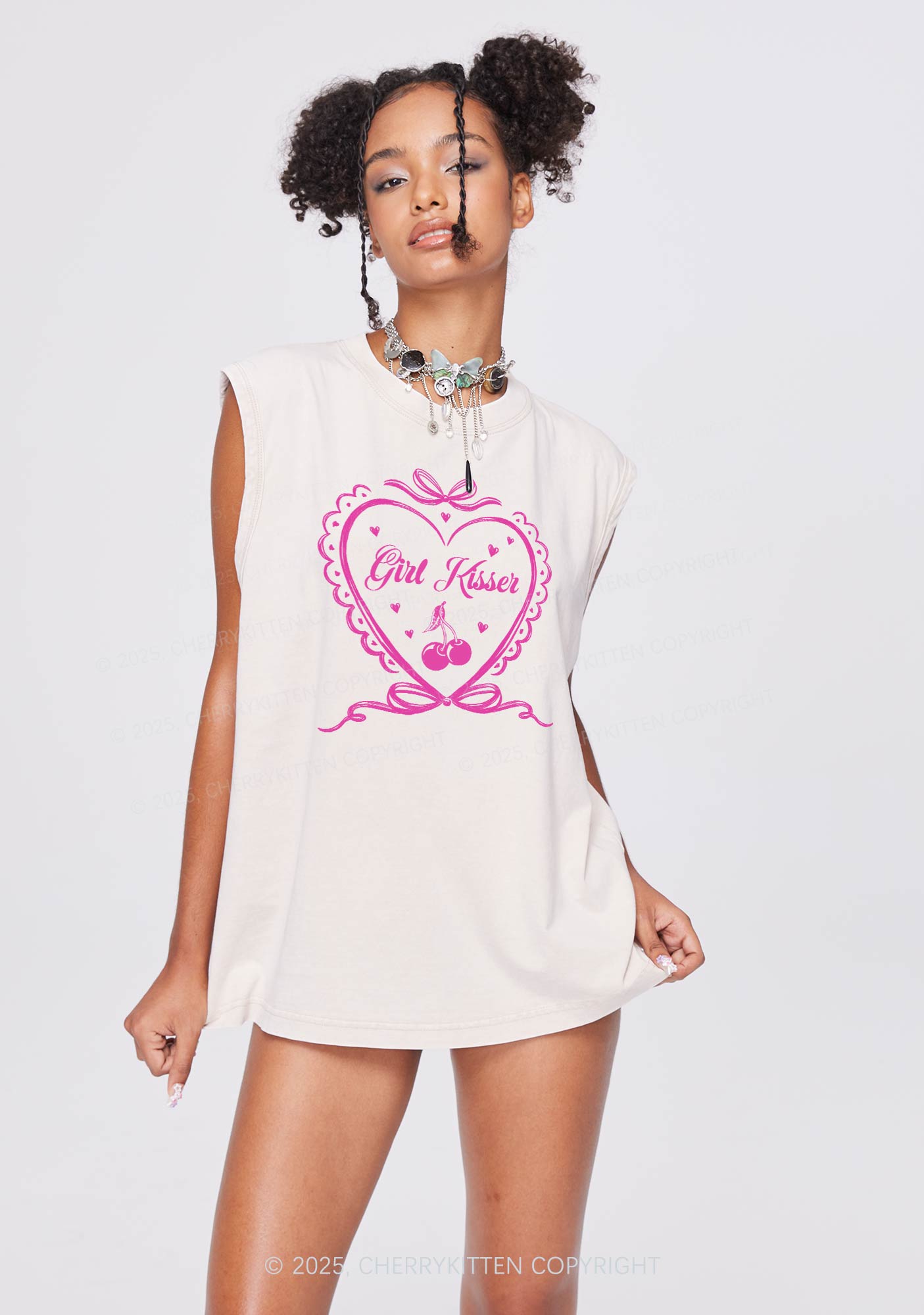 Girl Kisser Pride Y2K Washed Muscle Tank Cherrykitten