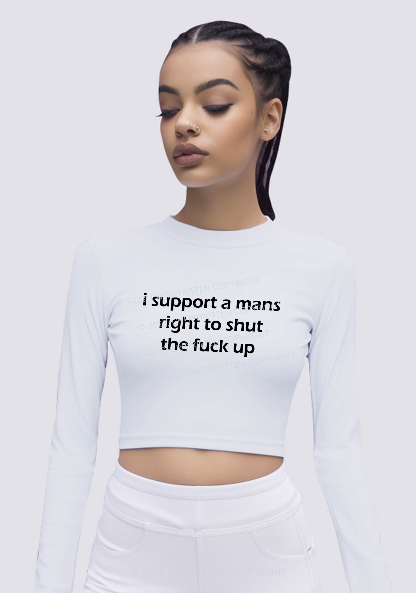 I Support A Mans Right Y2K Long Sleeve Crop Top Cherrykitten
