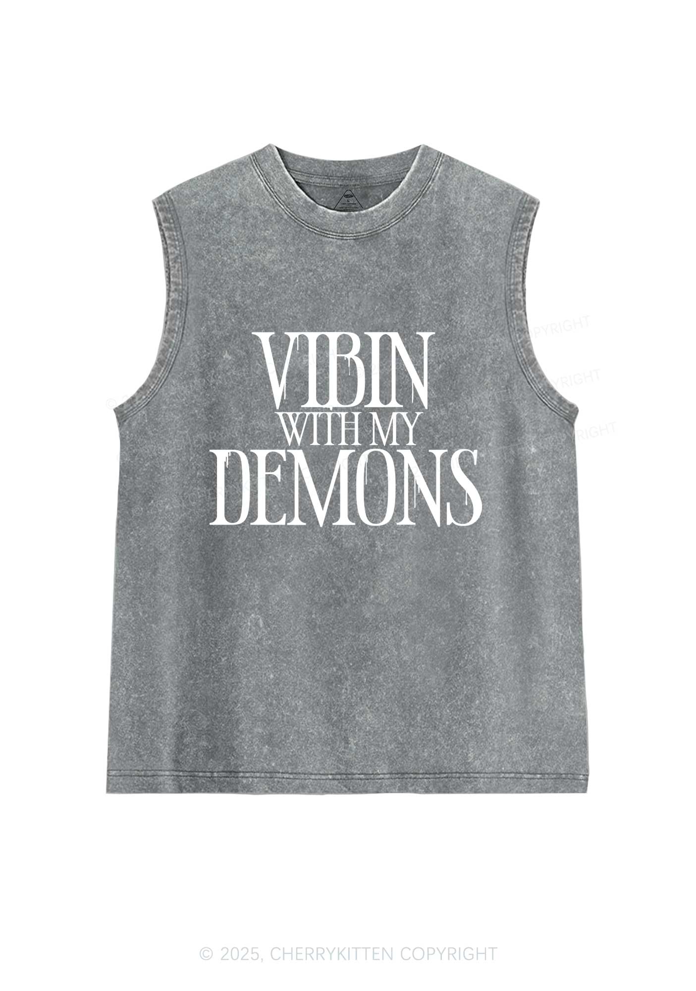Halloween Vibin With My Demons Y2K Washed Muscle Tank Cherrykitten