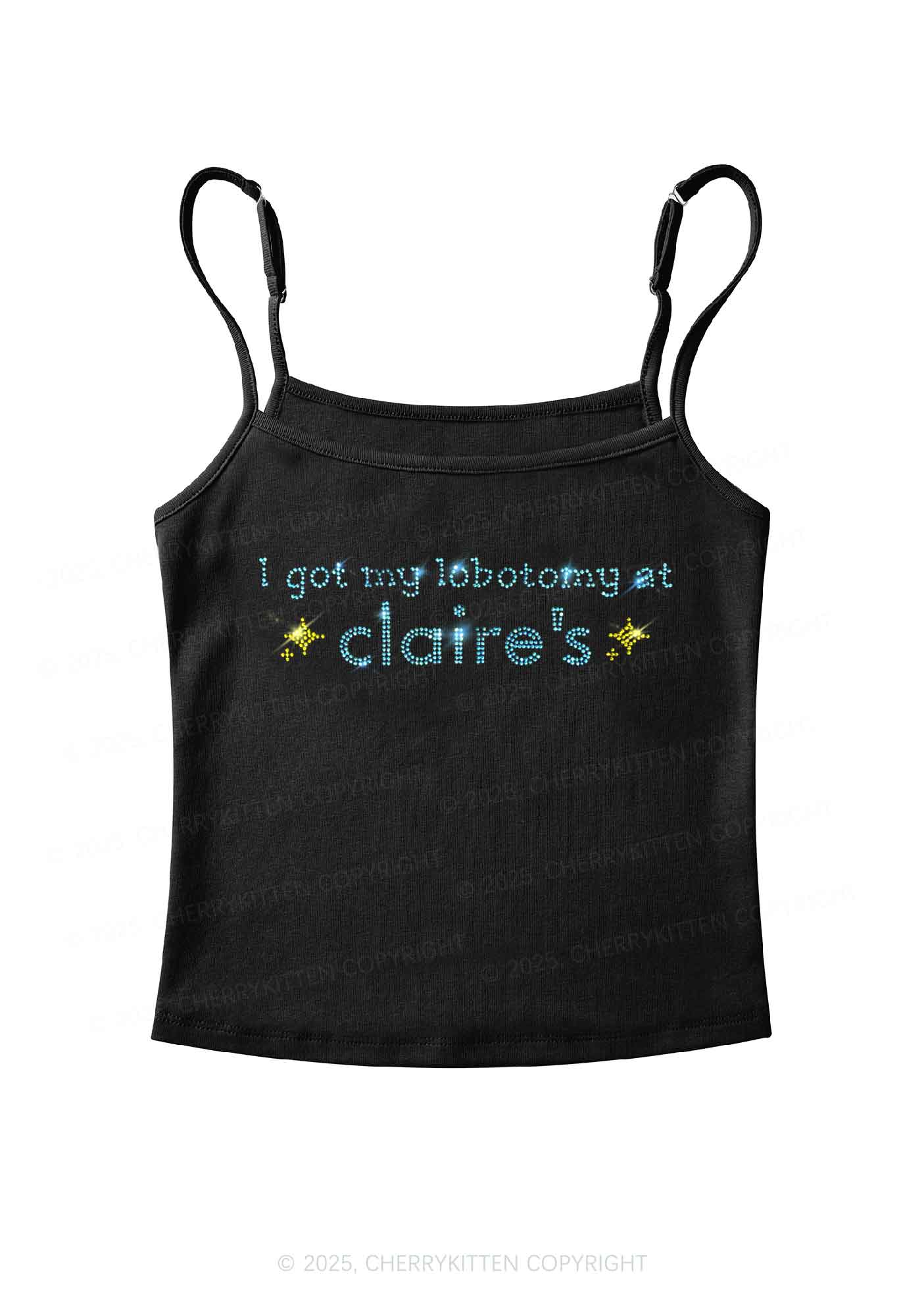 Rhinestone I Got My Lobotomy At Claires Y2K Spaghetti Strap Cami Cherrykitten