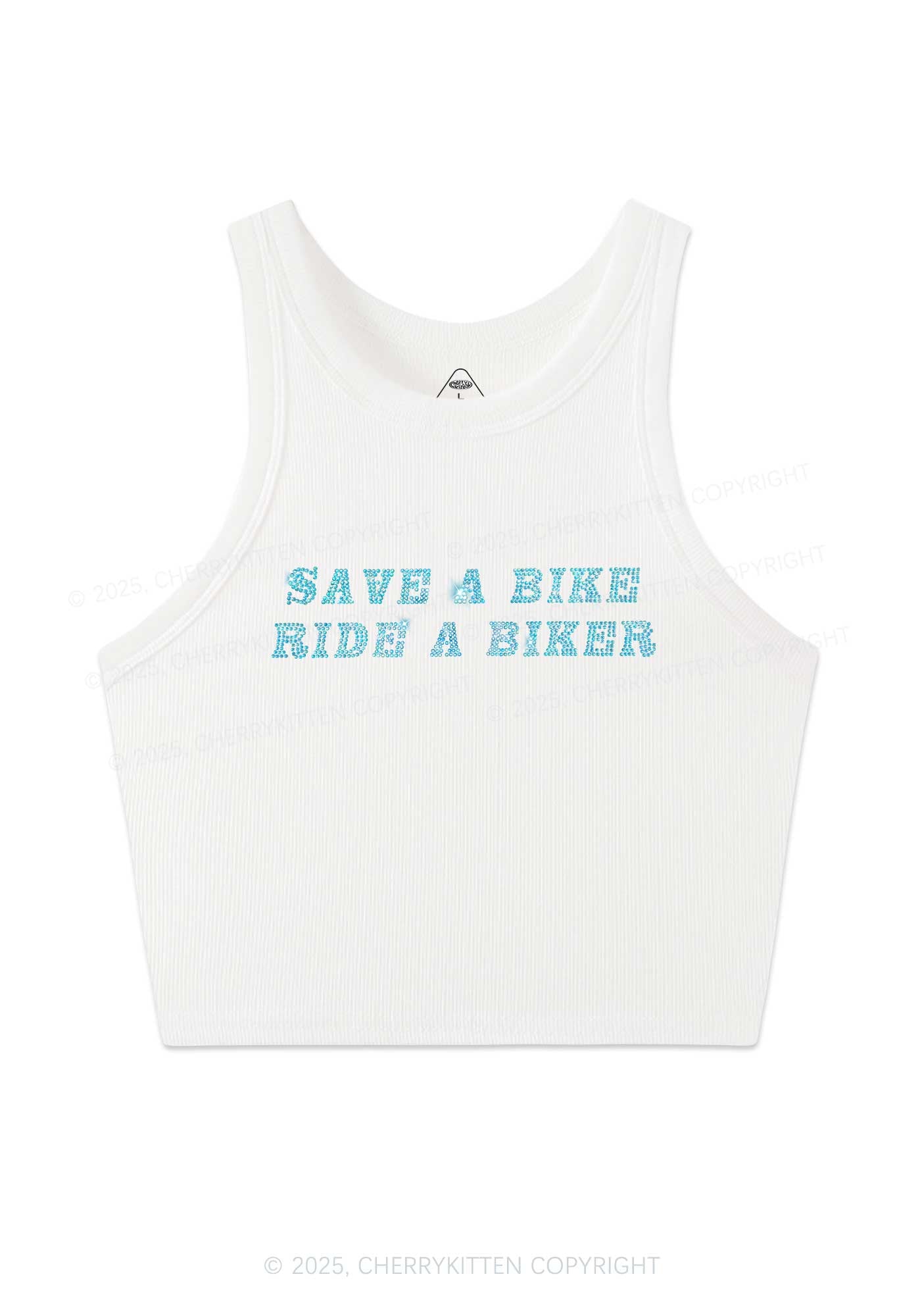 Rhinestone Save Bike Ride Biker Y2K Crop Tank Top Cherrykitten