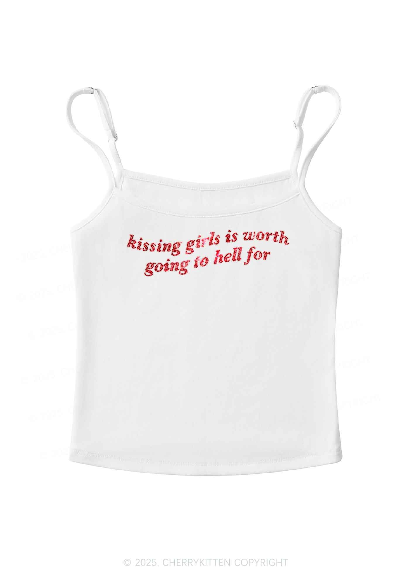 Rhinestone Kissing Girls is Worth Pride Y2K Spaghetti Strap Cami Cherrykitten