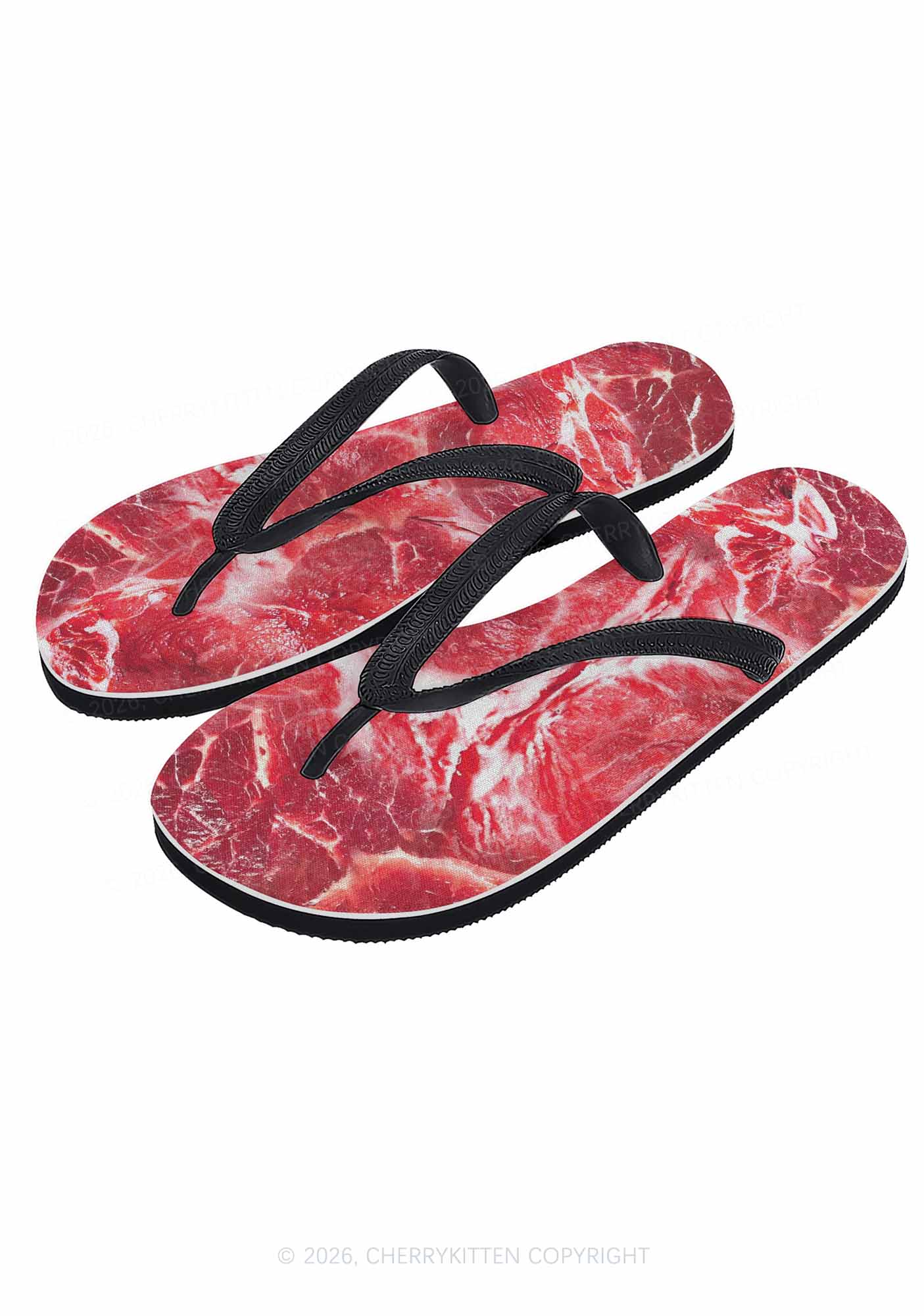 Beef Steak Texture Y2K Print Flip Flops Cherrykitten