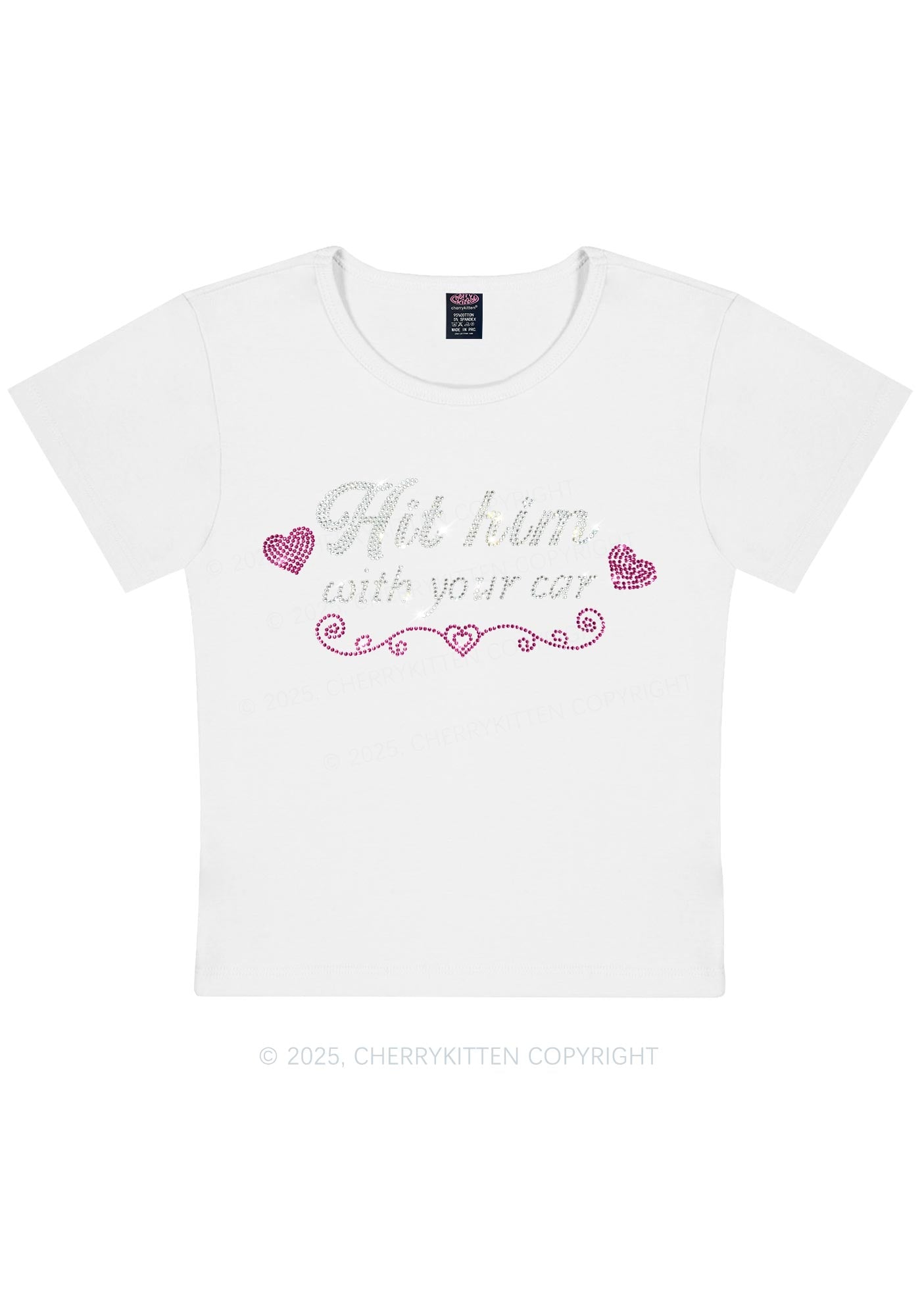 Rhinestone Hit Him Y2K Baby Tee Cherrykitten