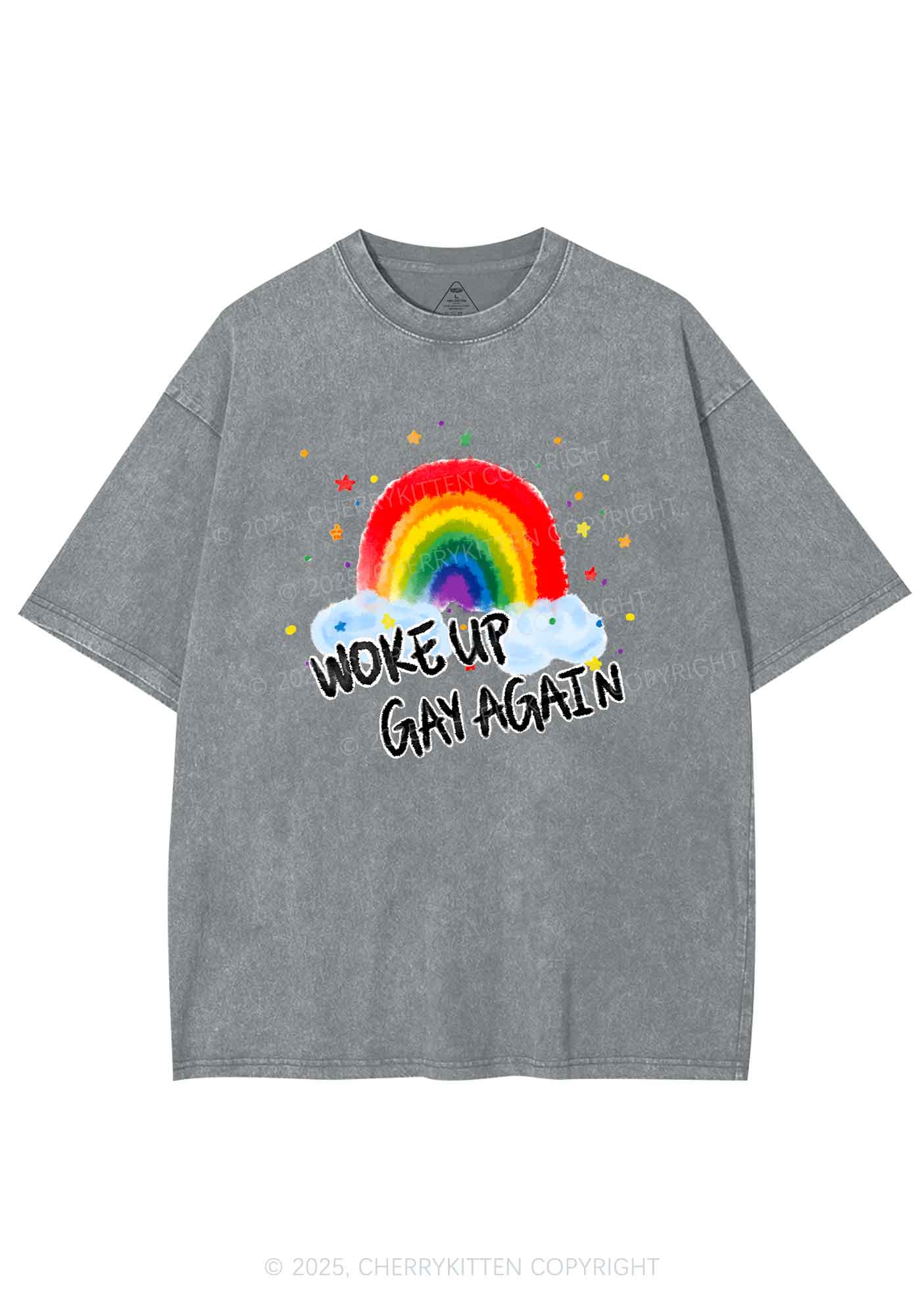 Woke Up Gay Again Y2K Shirts Washed Tee Cherrykitten