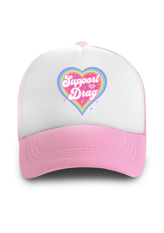 Rainbow Heart Support Drag Lip Print Trucker Hat