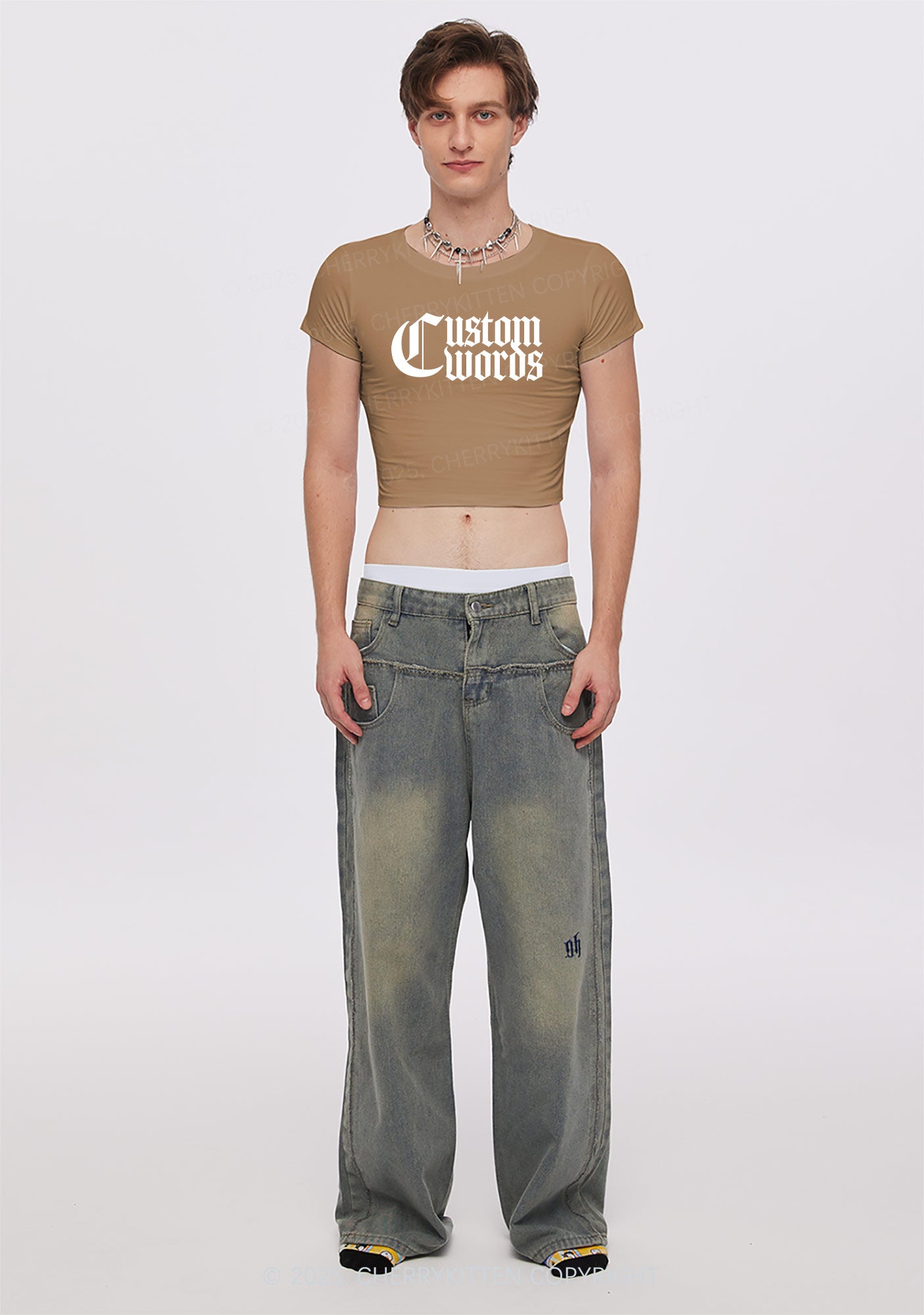 Custom Text Gothic Font Y2K Baby Tee Cherrykitten
