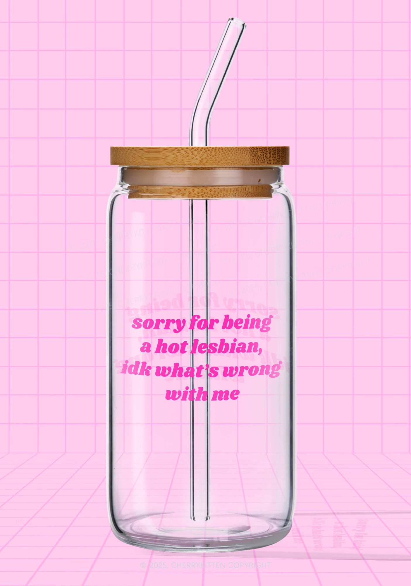 Sorry For Being Hot Lesbian Pride Y2K Printed Glass Cup Cherrykitten