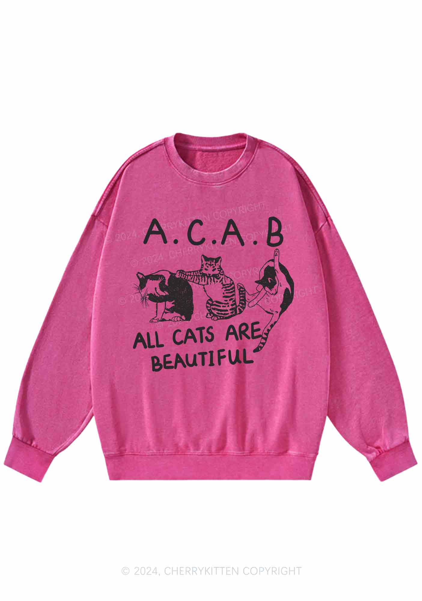 ACAB Cats Y2K Washed Sweatshirts Cherrykitten