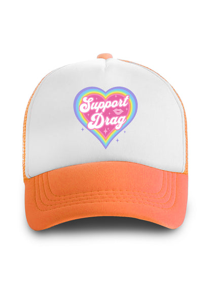 Rainbow Heart Support Drag Lip Print Trucker Hat