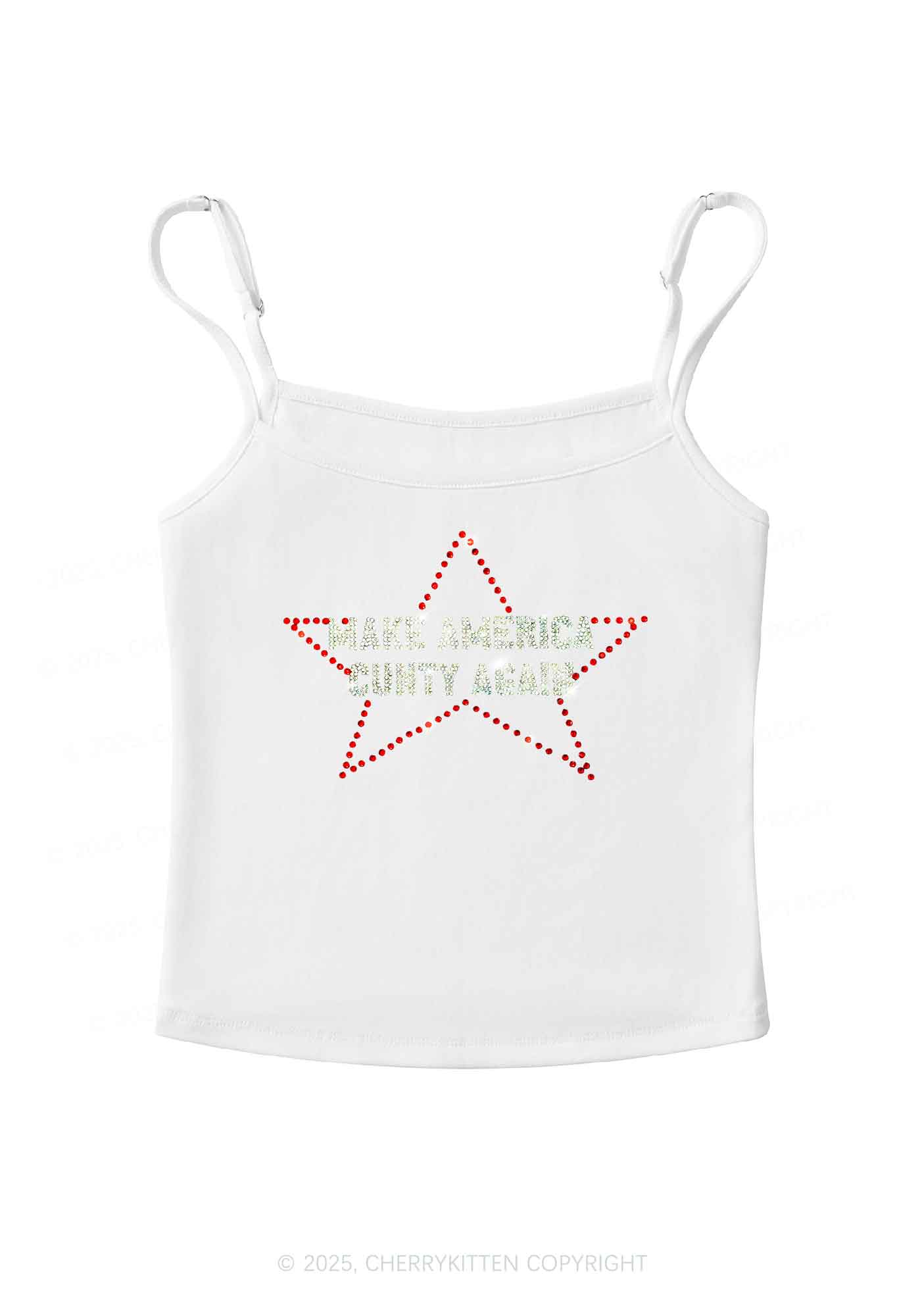 Rhinestone Make America Cxxty Again Y2K Spaghetti Strap Cami Cherrykitten