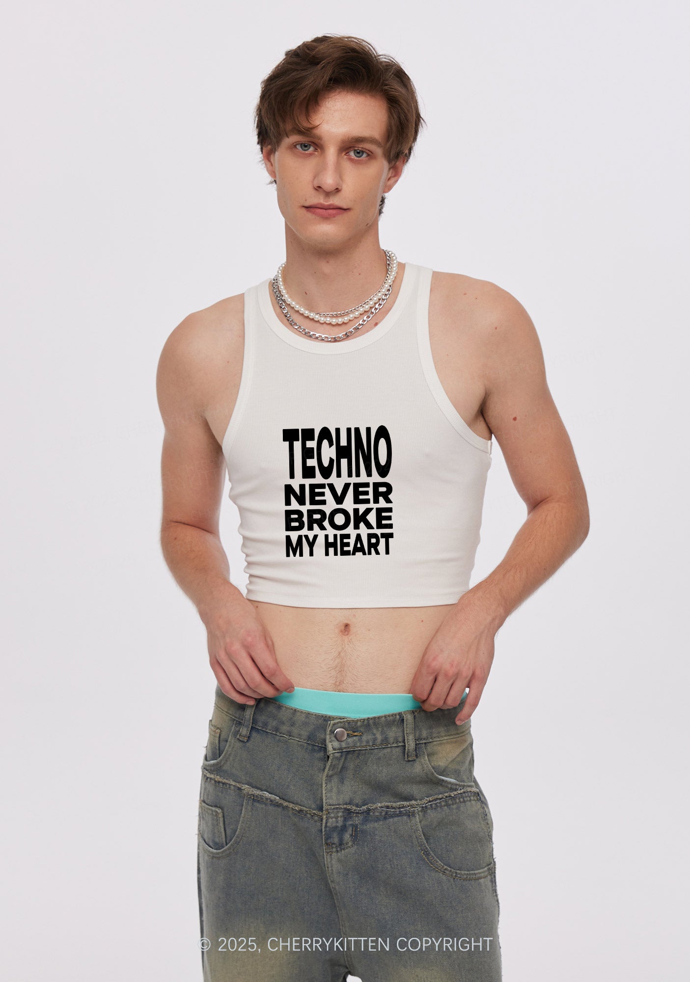 Techno Heart Y2K Crop Tank Top Cherrykitten