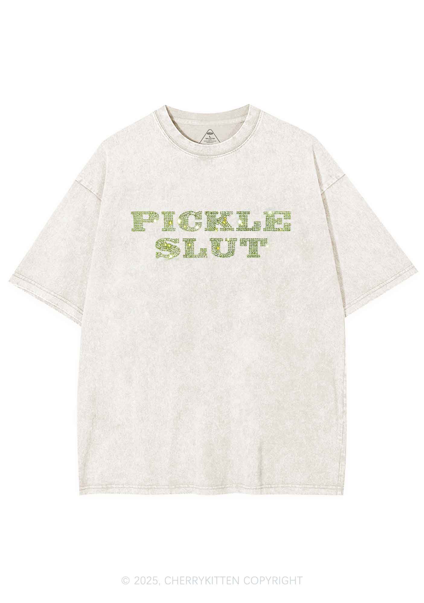 Rhinestone Pickle Slxt Y2K Shirts Washed Tee Cherrykitten