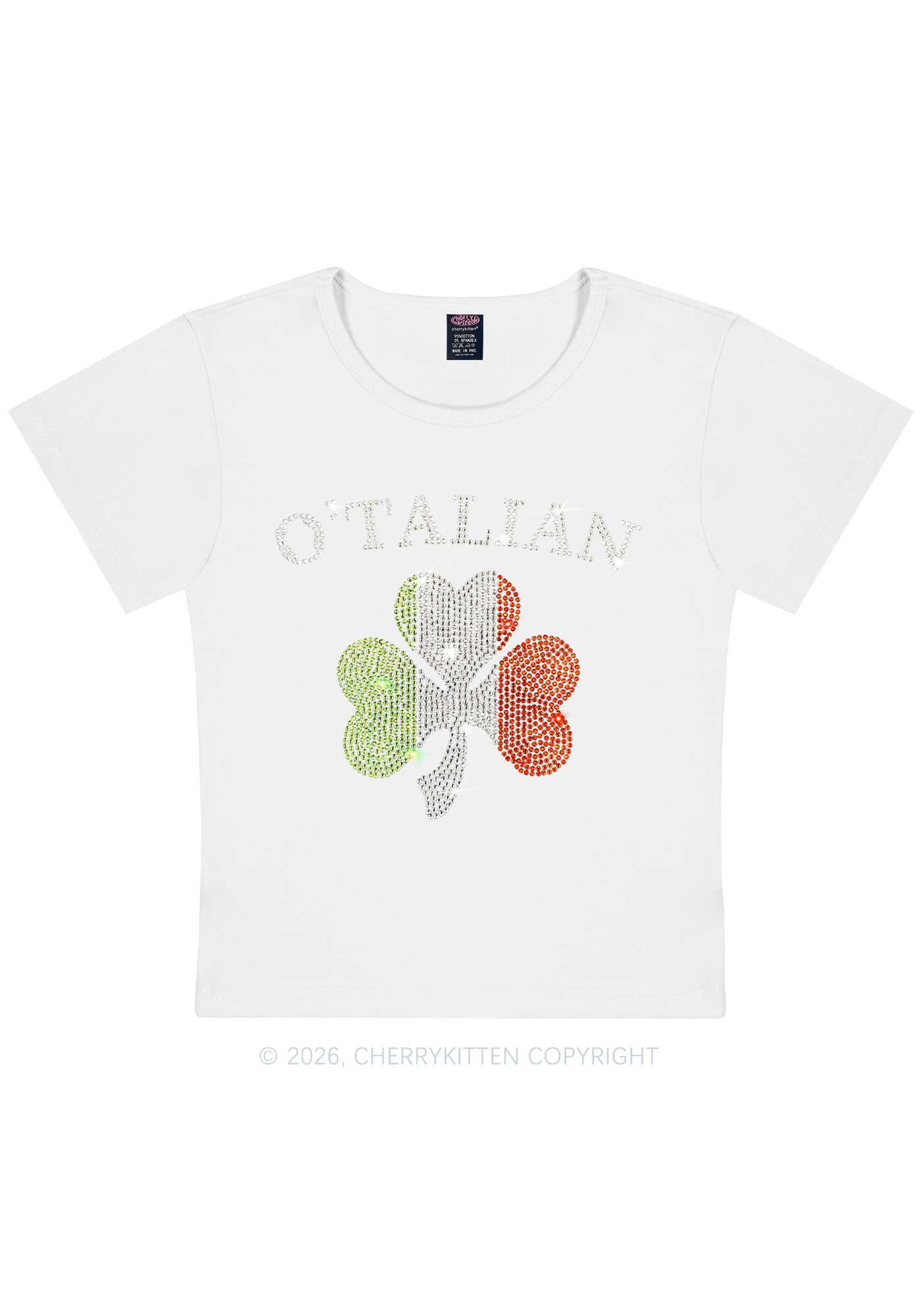 Rhinestone Otalian St Patricks Y2K Baby Tee Cherrykitten