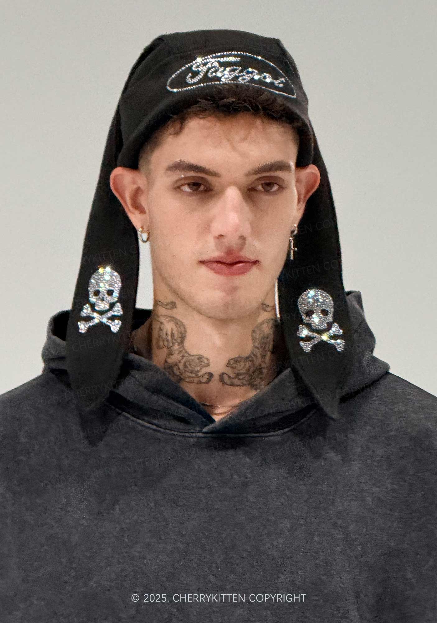 Rhinestone Faggot Pride Y2K Bunny Ear Knitted Hat Cherrykitten