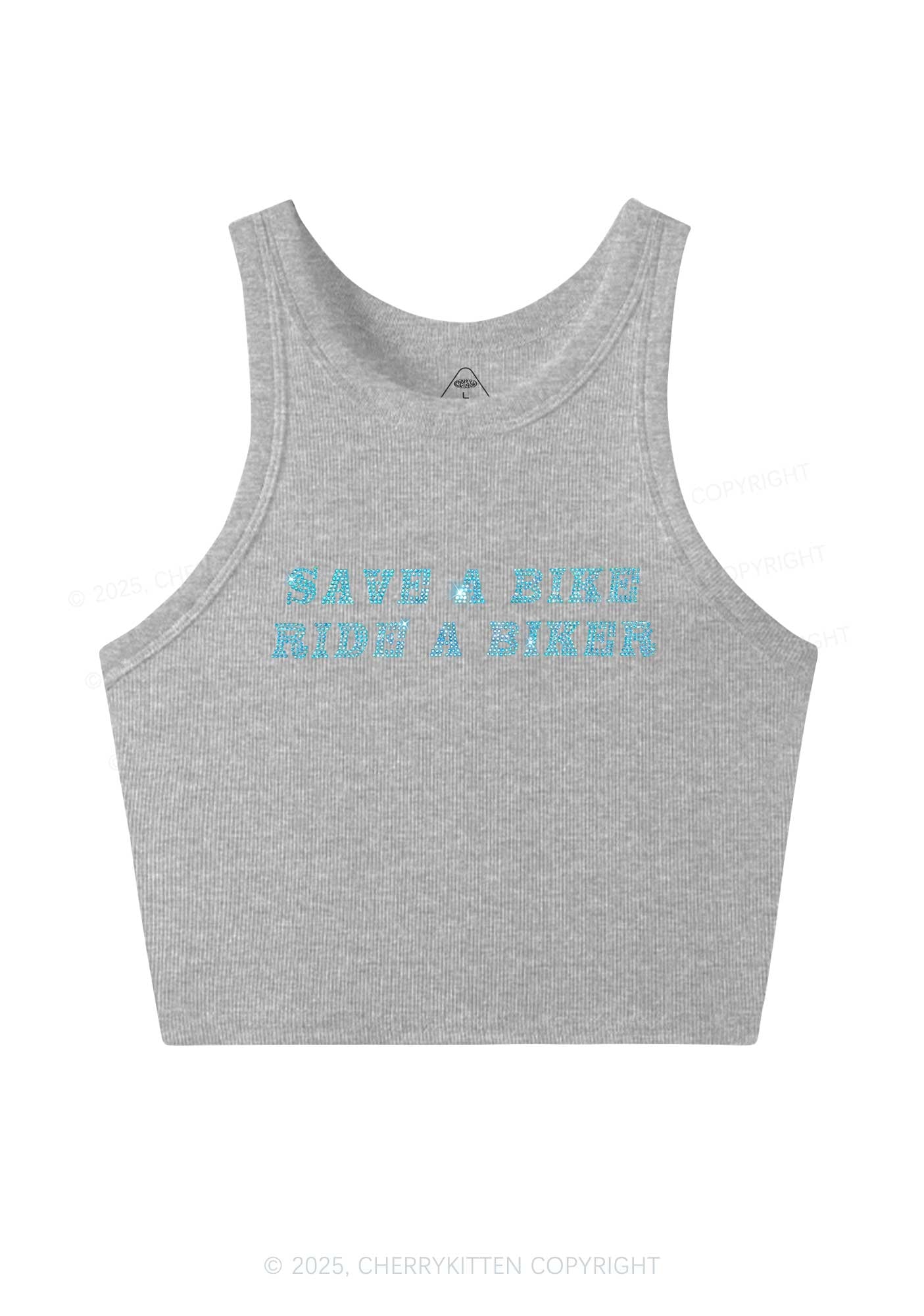 Rhinestone Save Bike Ride Biker Y2K Crop Tank Top Cherrykitten