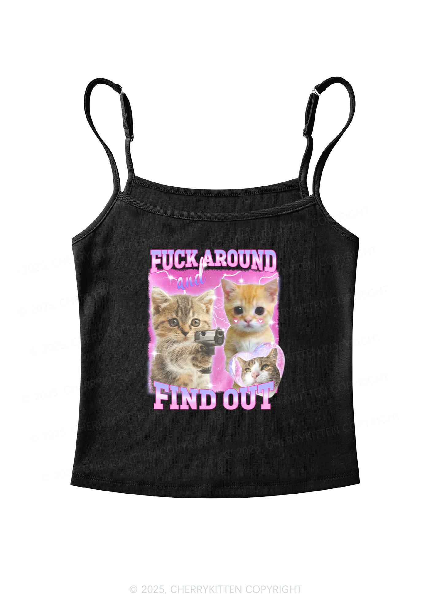 Fxxk Around Cats Y2K Spaghetti Strap Cami Cherrykitten