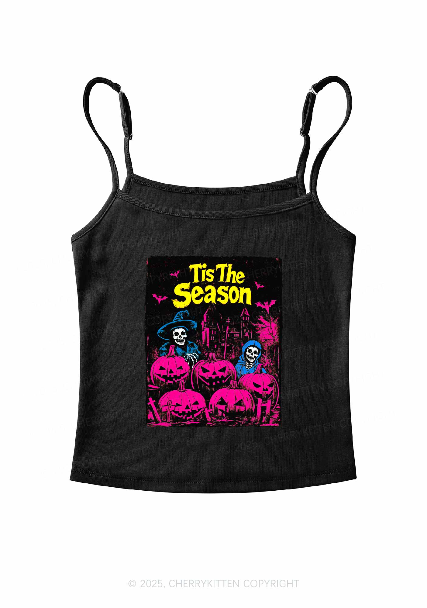 Halloween Tis The Season Skull Y2K Spaghetti Strap Cami Cherrykitten