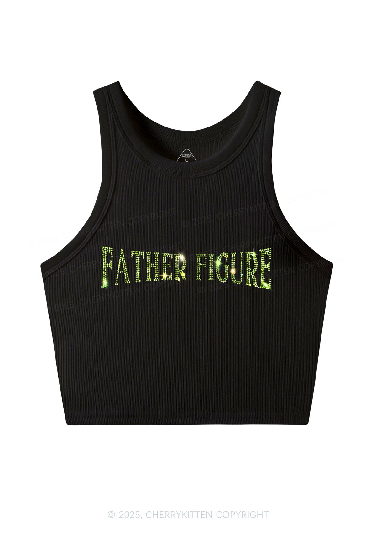 Rhinestone Father Figure Y2K Crop Tank Top Cherrykitten