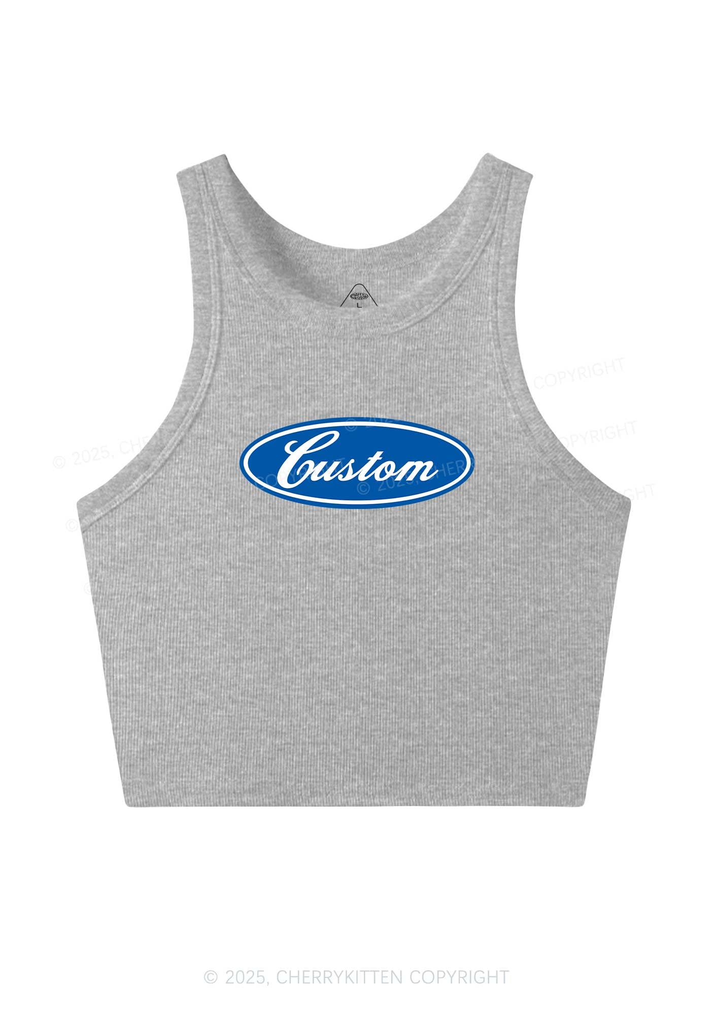 Oval Custom Text Y2K Crop Tank Top Cherrykitten