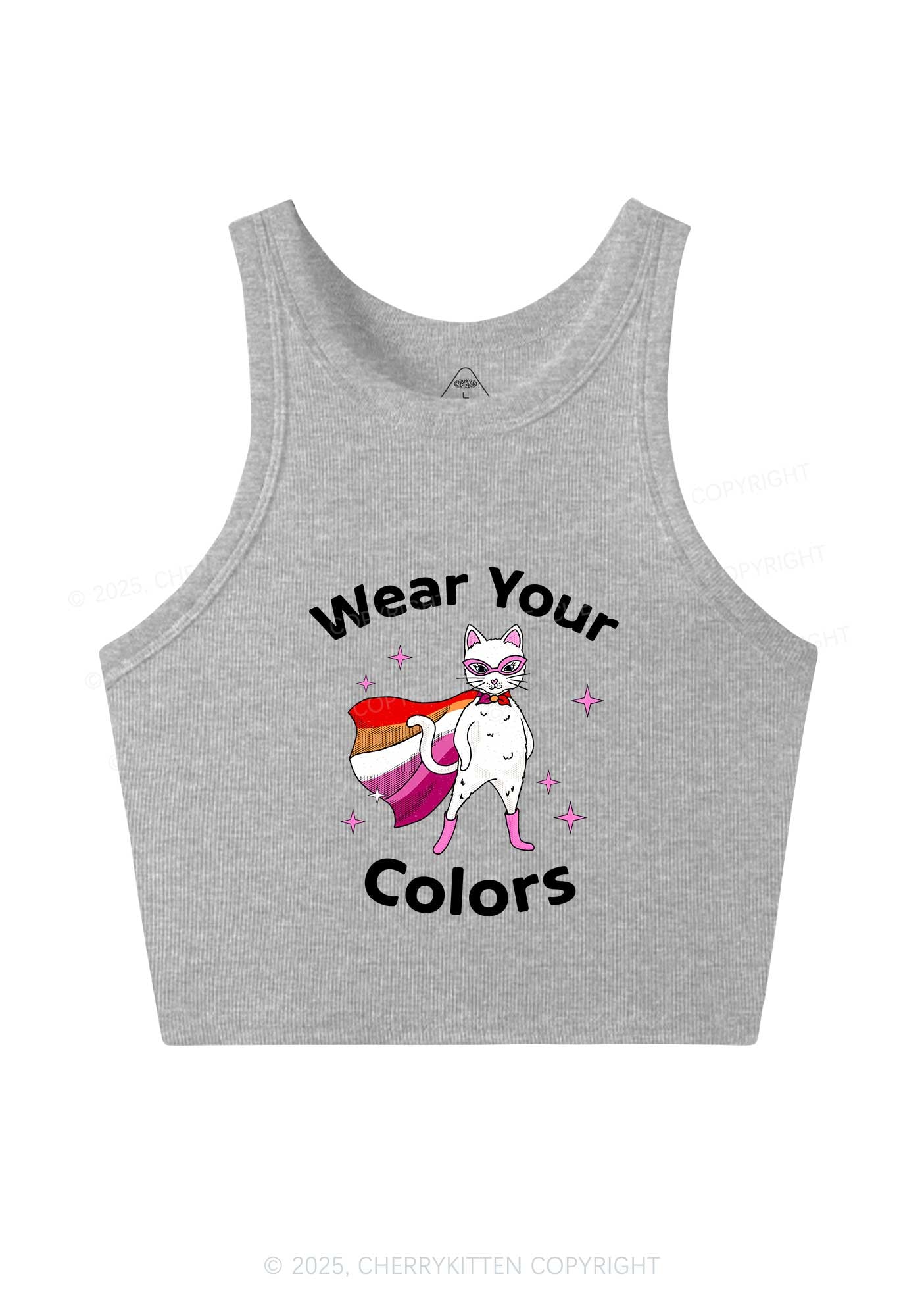 Lesbian Flag Cat Pride Y2K Crop Tank Top Cherrykitten